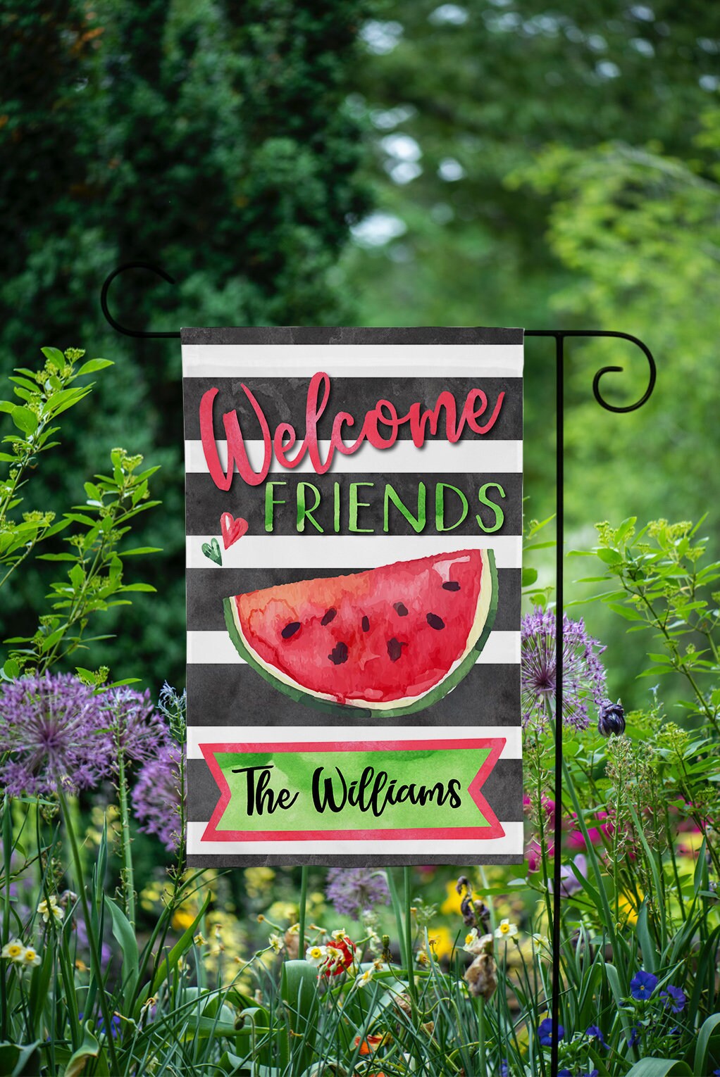 Personalized Watermelon Welcome Friends Garden Flag - Custom Summer Watermelon Theme for Friendly Yard Display Personalized Watermelon Welcome Friends Garden Flag - Custom Summer Watermelon Theme for Friendly Yard Display