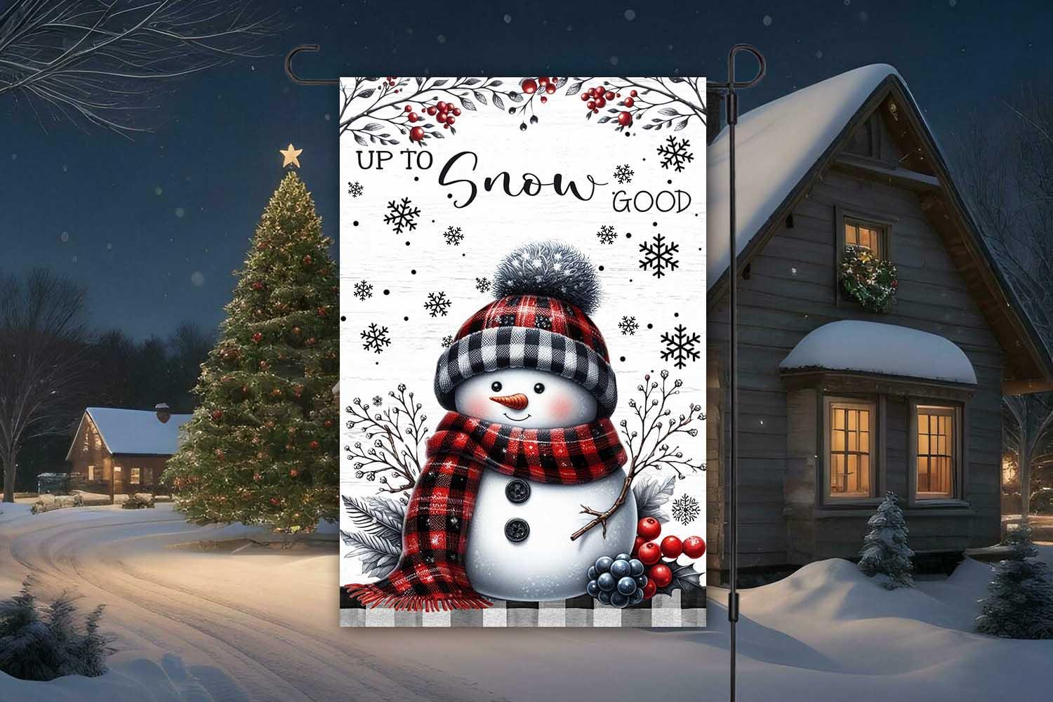 Christmas Up To Snow Good Garden Flag - Cute Winter Mischief Design for Seasonal Outdoor Fun Christmas Up To Snow Good Garden Flag - Cute Winter Mischief Design for Seasonal Outdoor Fun