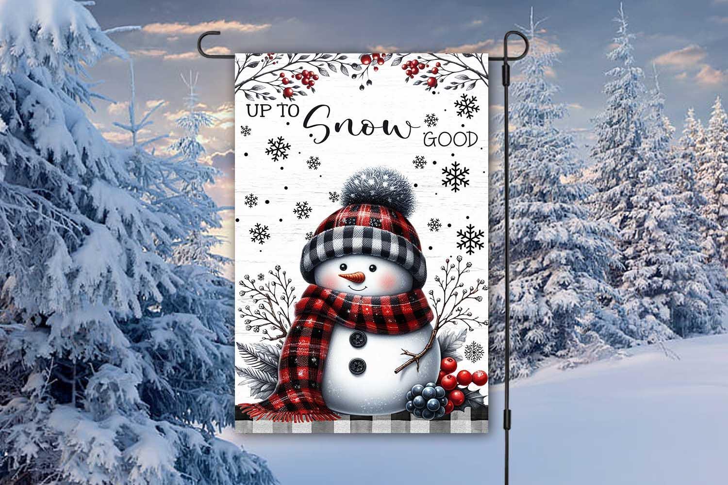 Christmas Up To Snow Good Garden Flag - Cute Winter Mischief Design for Seasonal Outdoor Fun Christmas Up To Snow Good Garden Flag - Cute Winter Mischief Design for Seasonal Outdoor Fun