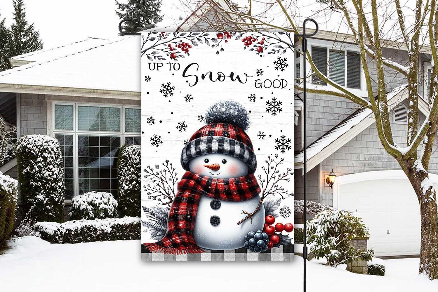 Christmas Up To Snow Good Garden Flag - Cute Winter Mischief Design for Seasonal Outdoor Fun Christmas Up To Snow Good Garden Flag - Cute Winter Mischief Design for Seasonal Outdoor Fun