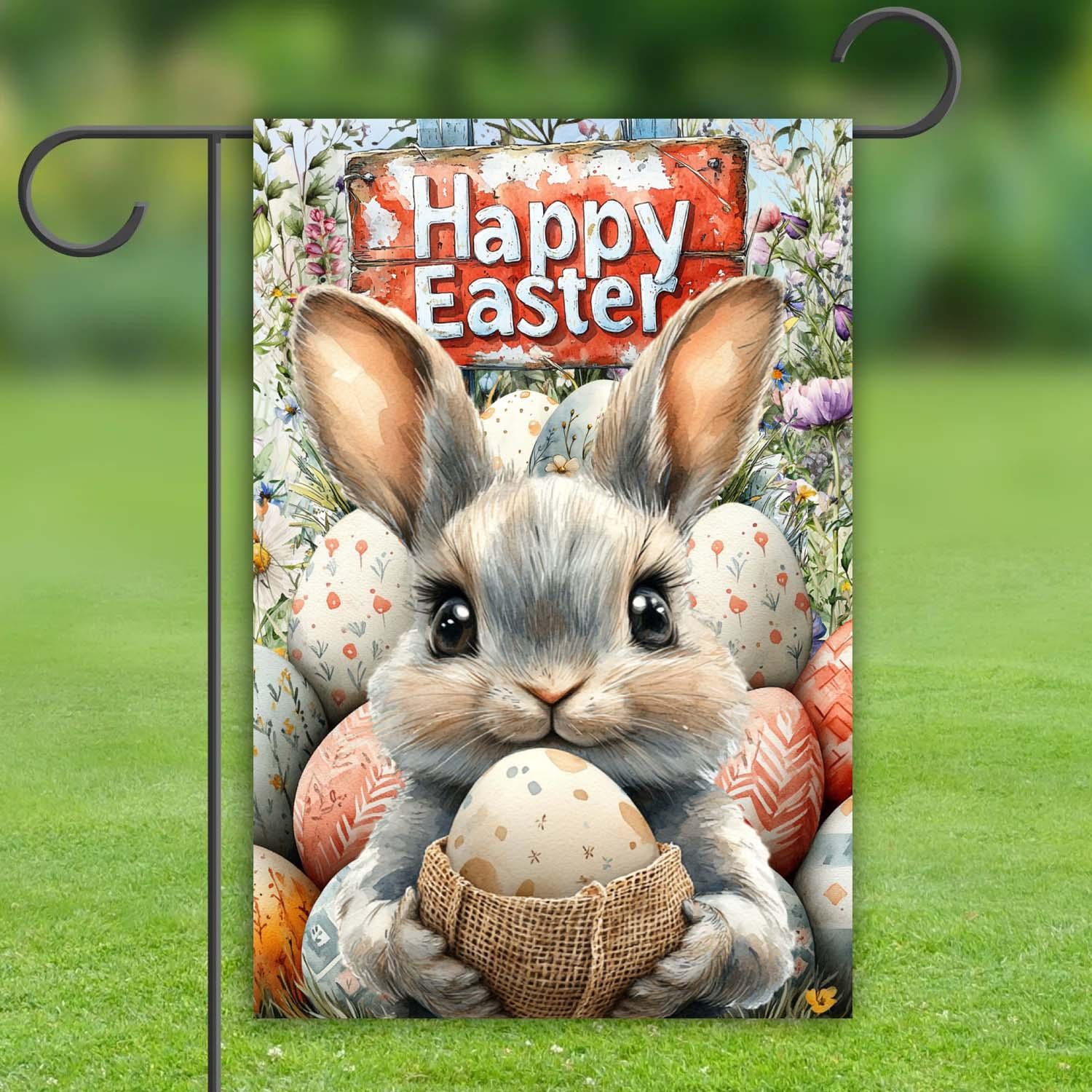 Happy Easter Bunny Garden Flag - Spring Celebration Decor with Adorable Rabbit Theme Happy Easter Bunny Garden Flag - Spring Celebration Decor with Adorable Rabbit Theme