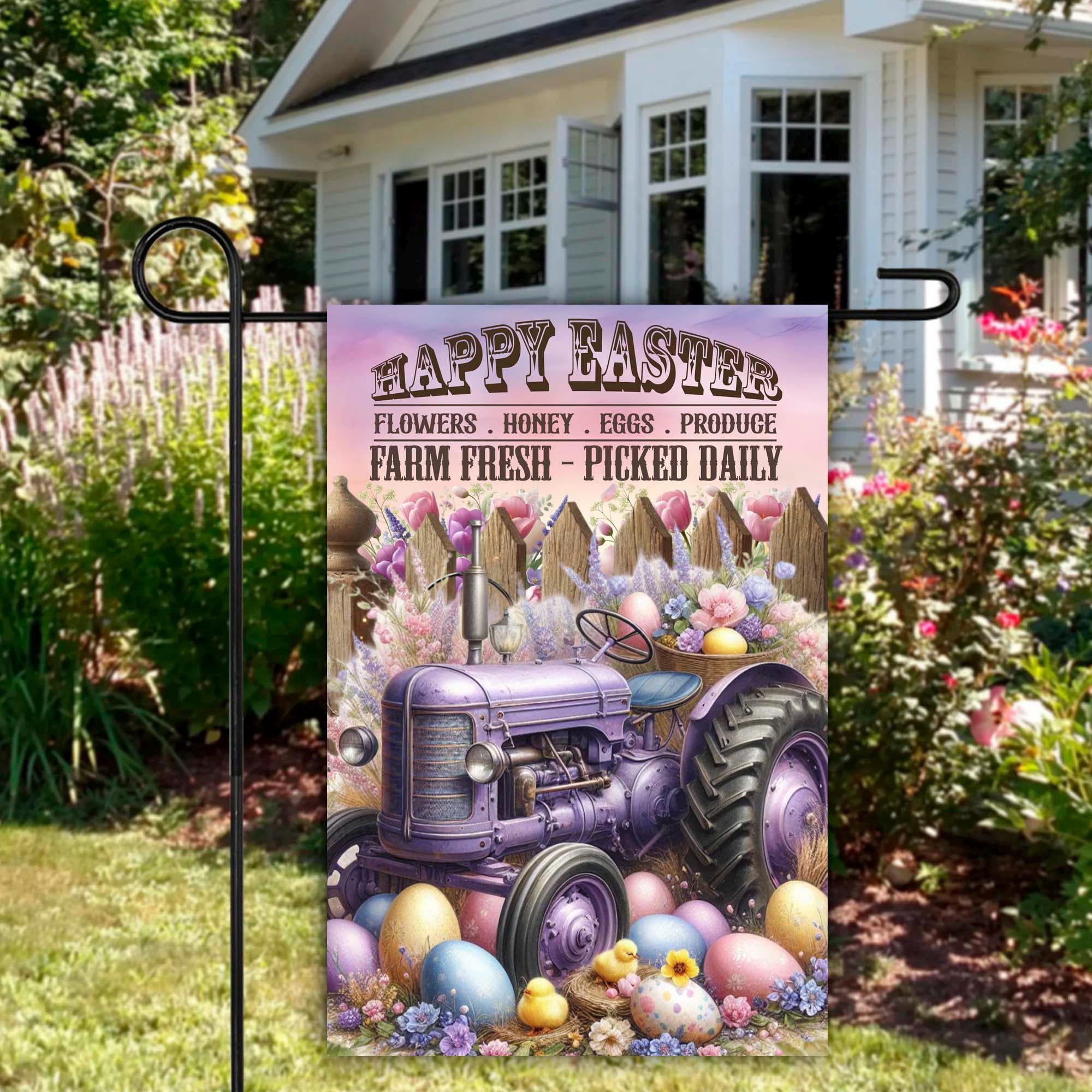 Happy Easter Farm Tractor Gardren Flag - Rustic Spring Charm with Farmhouse Easter Vibes Happy Easter Farm Tractor Gardren Flag - Rustic Spring Charm with Farmhouse Easter Vibes