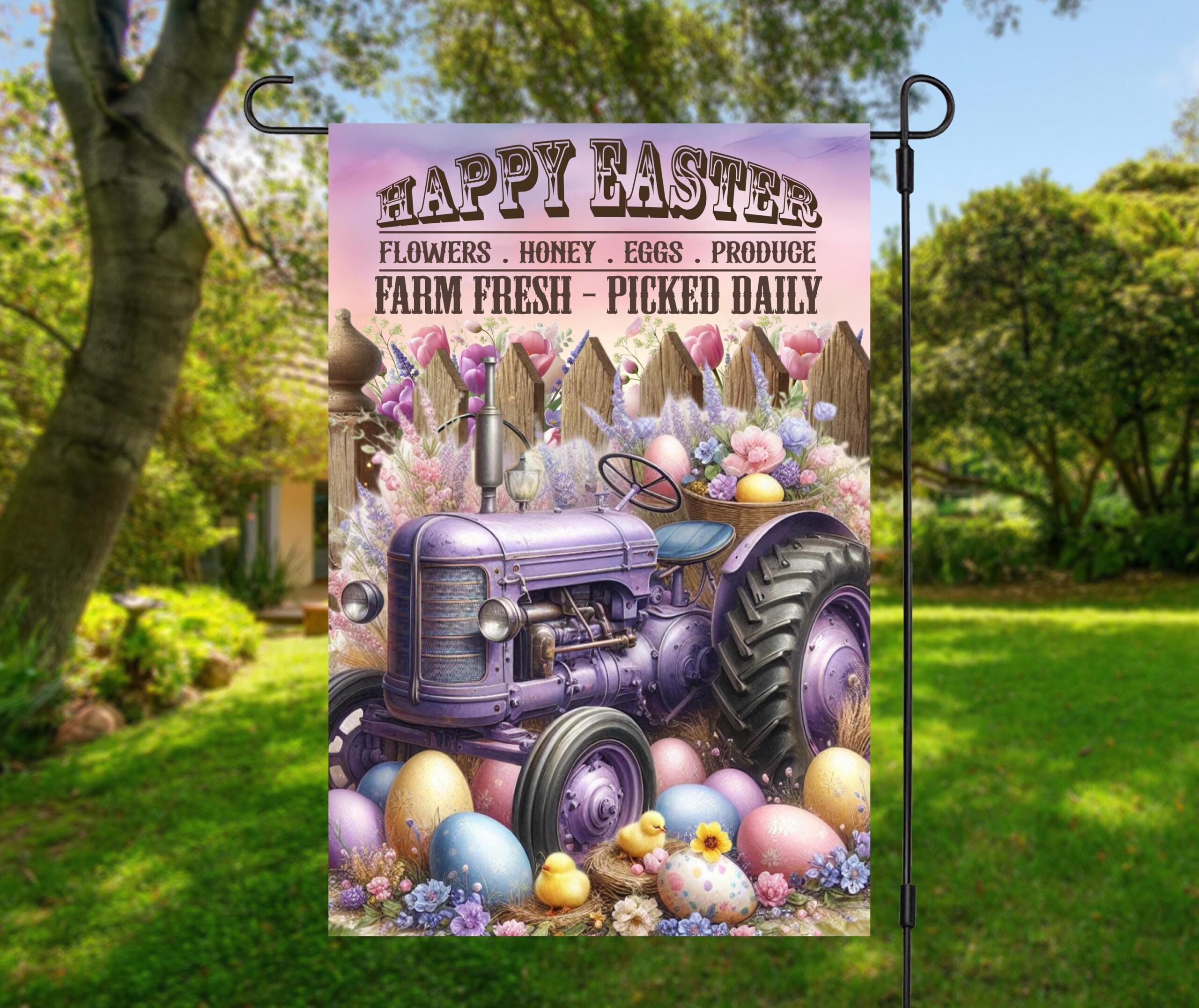 Happy Easter Farm Tractor Gardren Flag - Rustic Spring Charm with Farmhouse Easter Vibes Happy Easter Farm Tractor Gardren Flag - Rustic Spring Charm with Farmhouse Easter Vibes