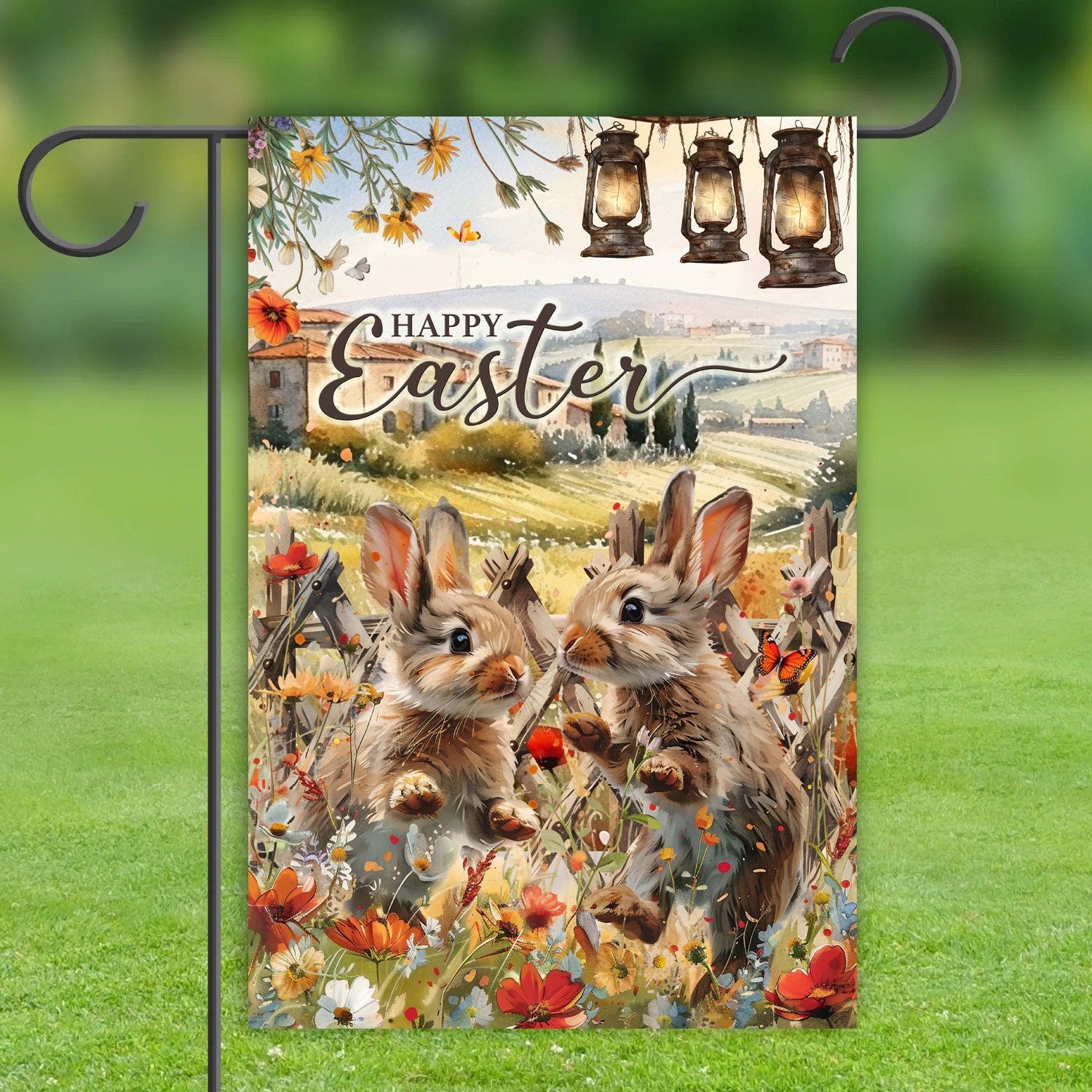 Happy Easter Floral Bunny Garden Flag - Cute Springtime Decor with Floral Rabbit Design Happy Easter Floral Bunny Garden Flag - Cute Springtime Decor with Floral Rabbit Design