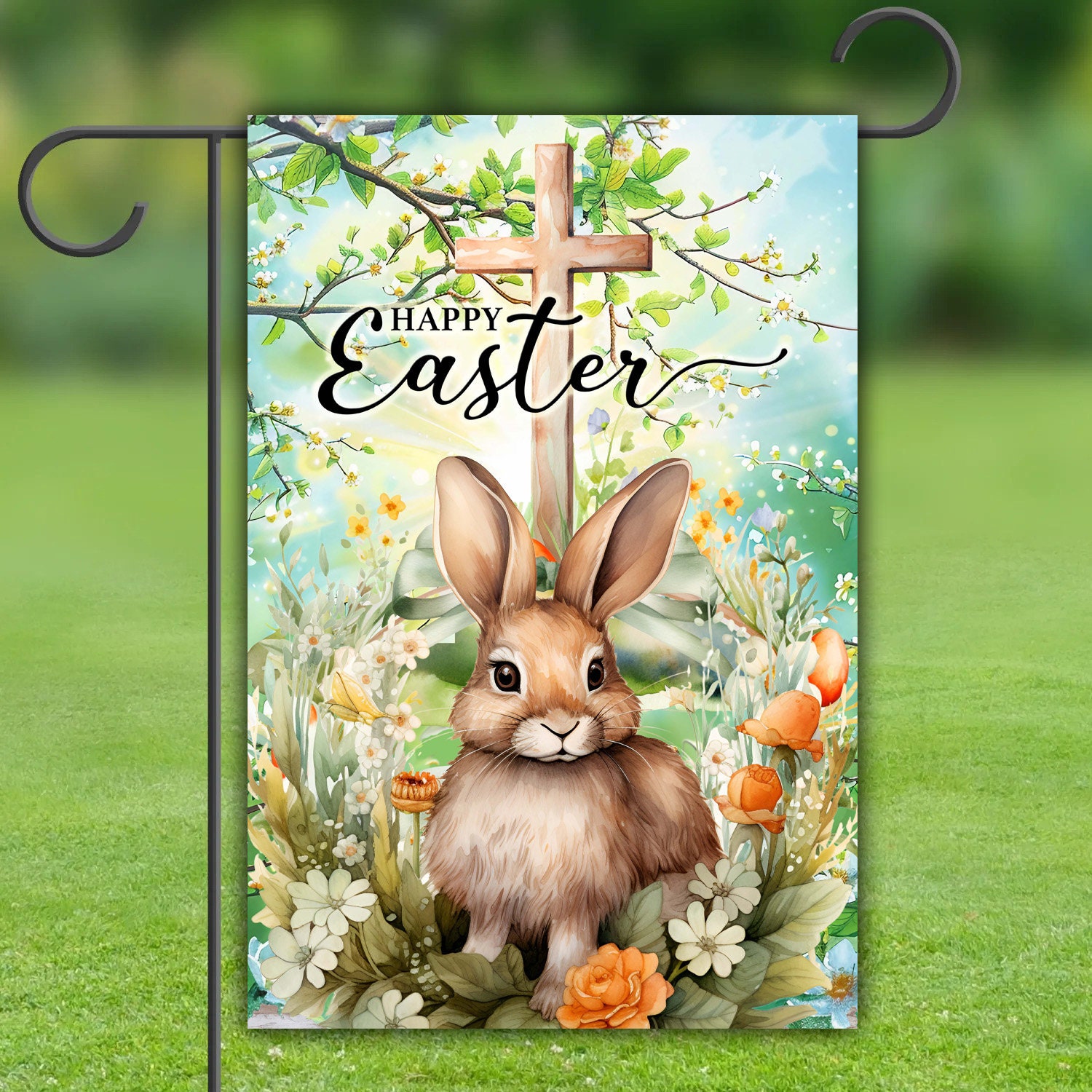 Happy Easter Floral Bunny Garden Flag #102 - Charming Spring Display with Bunny and Flowers Happy Easter Floral Bunny Garden Flag #102 - Charming Spring Display with Bunny and Flowers
