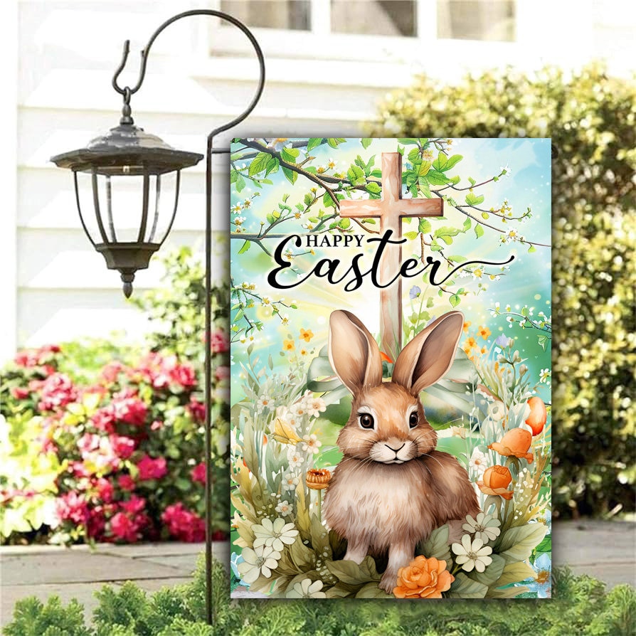 Happy Easter Floral Bunny Garden Flag #102 - Charming Spring Display with Bunny and Flowers Happy Easter Floral Bunny Garden Flag #102 - Charming Spring Display with Bunny and Flowers