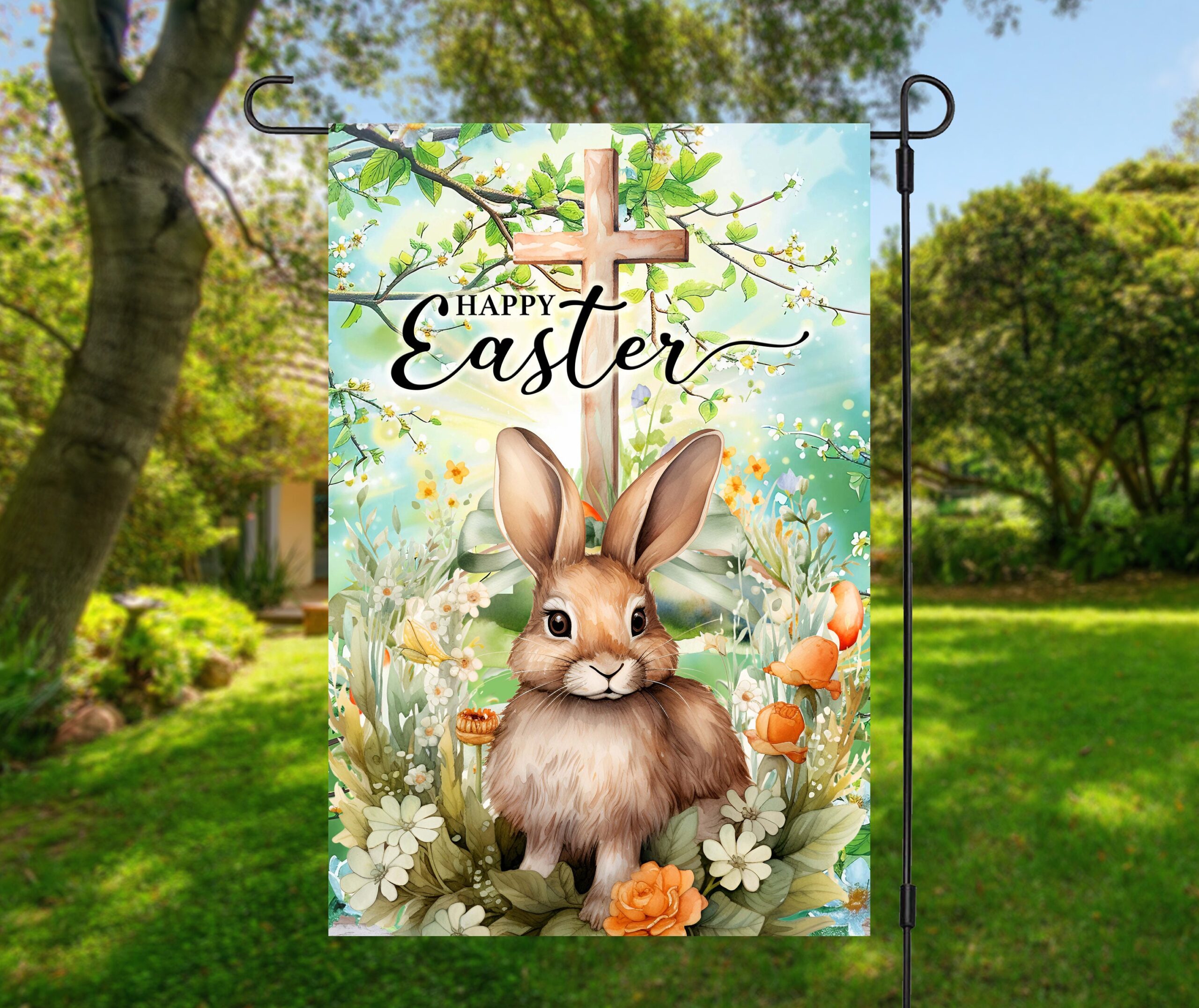 Happy Easter Floral Bunny Garden Flag #102 - Charming Spring Display with Bunny and Flowers Happy Easter Floral Bunny Garden Flag #102 - Charming Spring Display with Bunny and Flowers