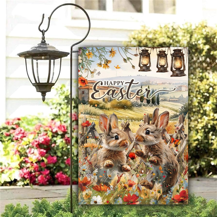 Happy Easter Floral Bunny Garden Flag - Cute Springtime Decor with Floral Rabbit Design Happy Easter Floral Bunny Garden Flag - Cute Springtime Decor with Floral Rabbit Design