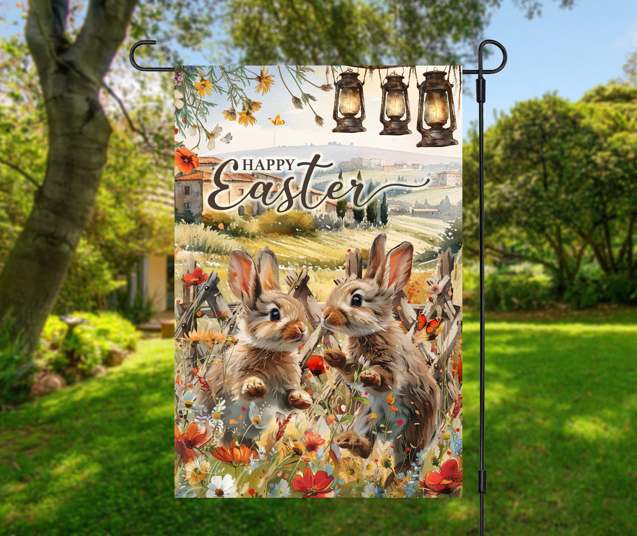 Happy Easter Floral Bunny Garden Flag - Cute Springtime Decor with Floral Rabbit Design Happy Easter Floral Bunny Garden Flag - Cute Springtime Decor with Floral Rabbit Design