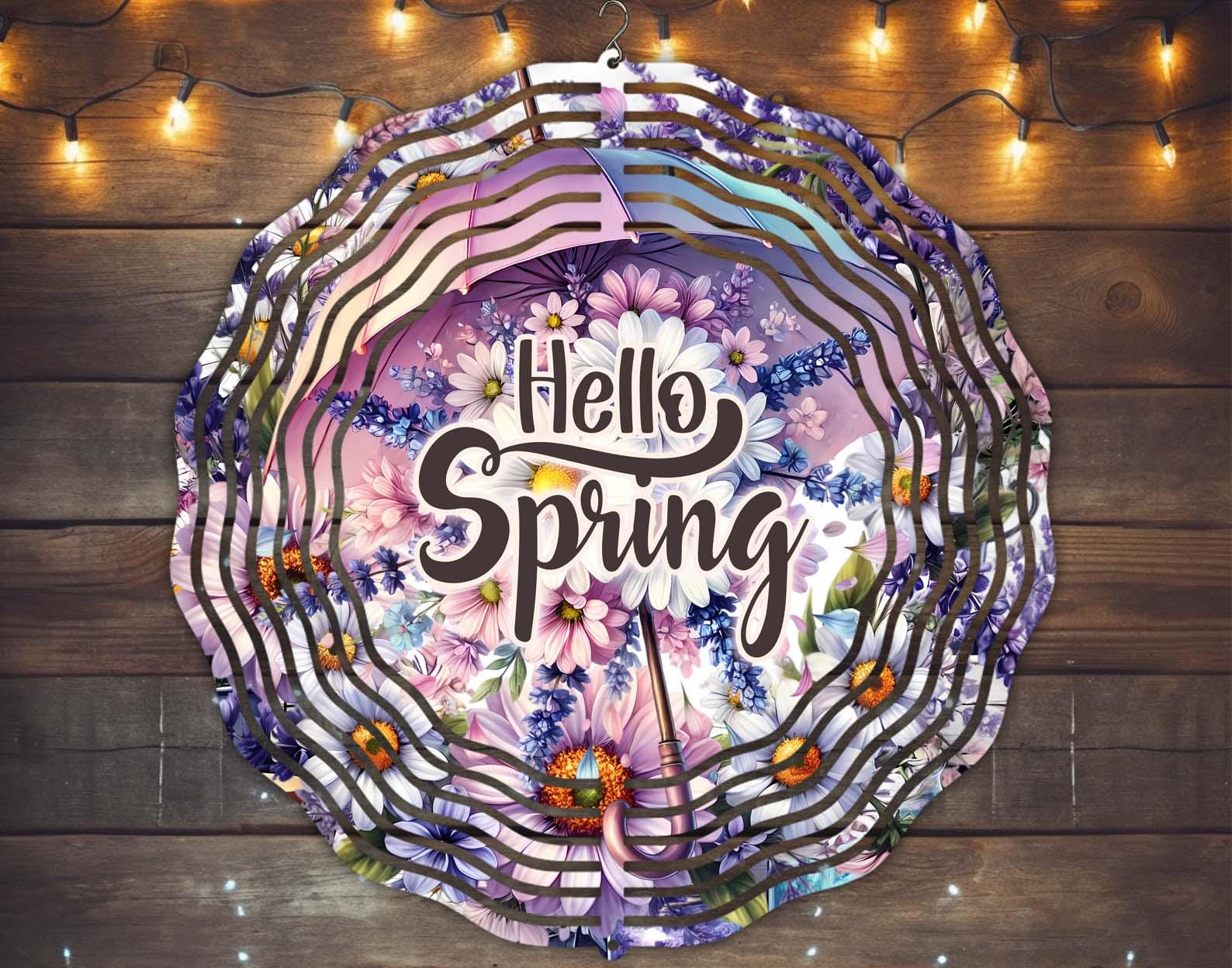 Hello Spring Wind Spinner #102 - Whimsical Yard Decor for Spring Charm Hello Spring Wind Spinner #102 - Whimsical Yard Decor for Spring Charm