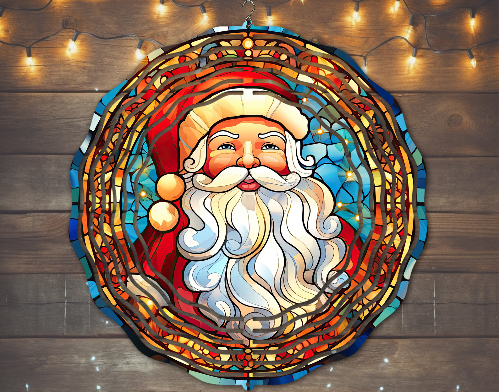 Stained Glass Santa Claus Wind Spinner - Festive Holiday Art for Christmas Cheer Stained Glass Santa Claus Wind Spinner - Festive Holiday Art for Christmas Cheer
