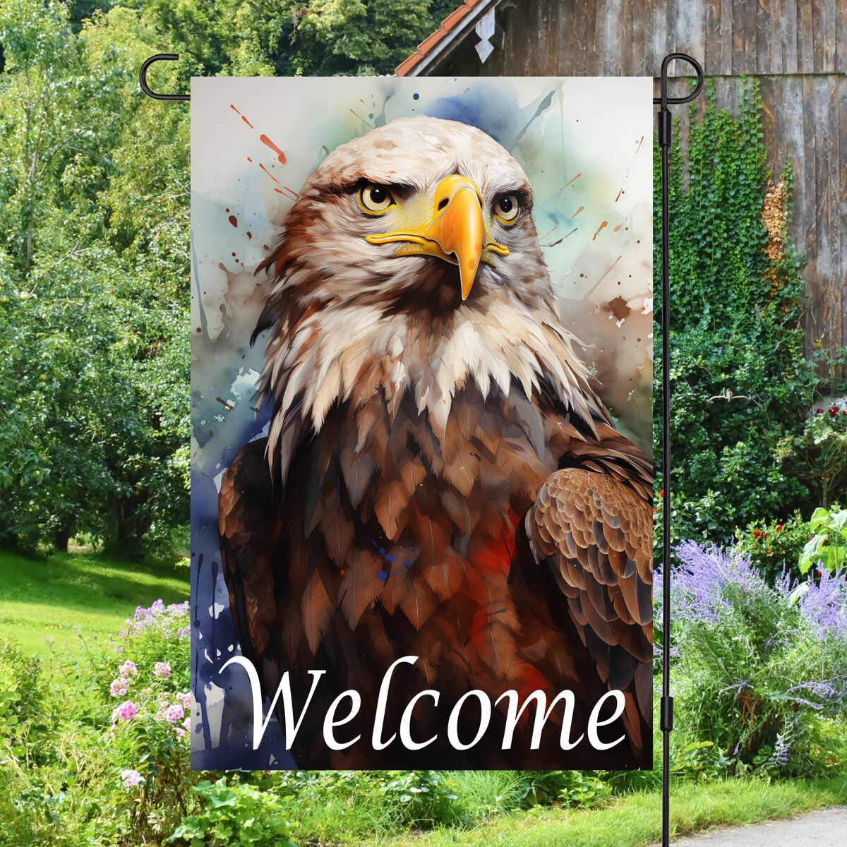 American Bald Eagle Trees Welcome Garden Flag - Striking Patriotic Accent for Outdoor Areas American Bald Eagle Trees Welcome Garden Flag - Striking Patriotic Accent for Outdoor Areas