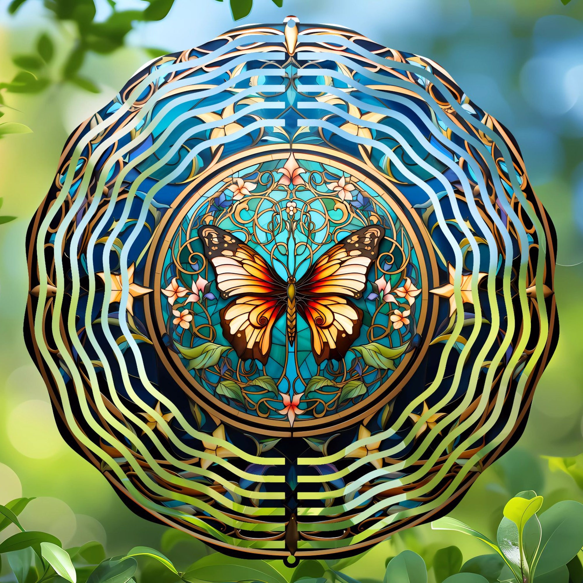 Butterfly Wind Spinner - Blue Stained Glass Art for Elegant Gardens and Graceful Outdoor Flower Beds Butterfly Wind Spinner - Blue Stained Glass Art for Elegant Gardens and Graceful Outdoor Flower Beds