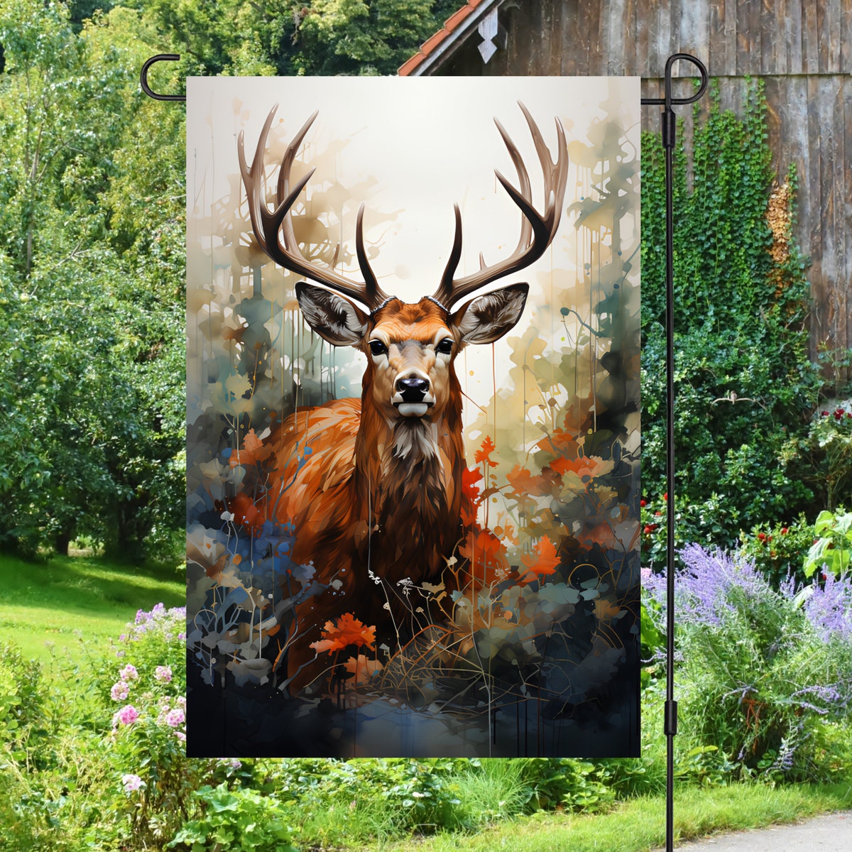 Deer in Woods Trees Welcome Garden Flag - Serene Wildlife Decor for Nature Lovers Deer in Woods Trees Welcome Garden Flag - Serene Wildlife Decor for Nature Lovers