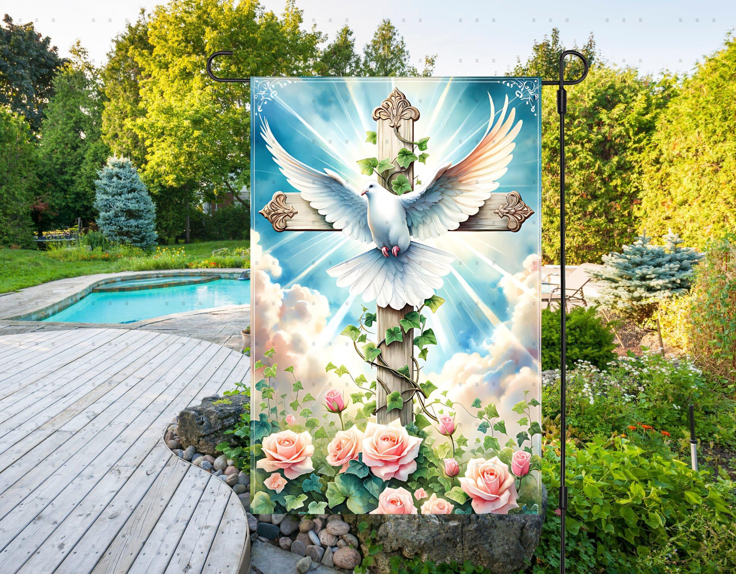 Faith Christian Garden Flag with Dove Cross and Floral Country - Outdoor Faithful Display Faith Christian Garden Flag with Dove Cross and Floral Country - Outdoor Faithful Display