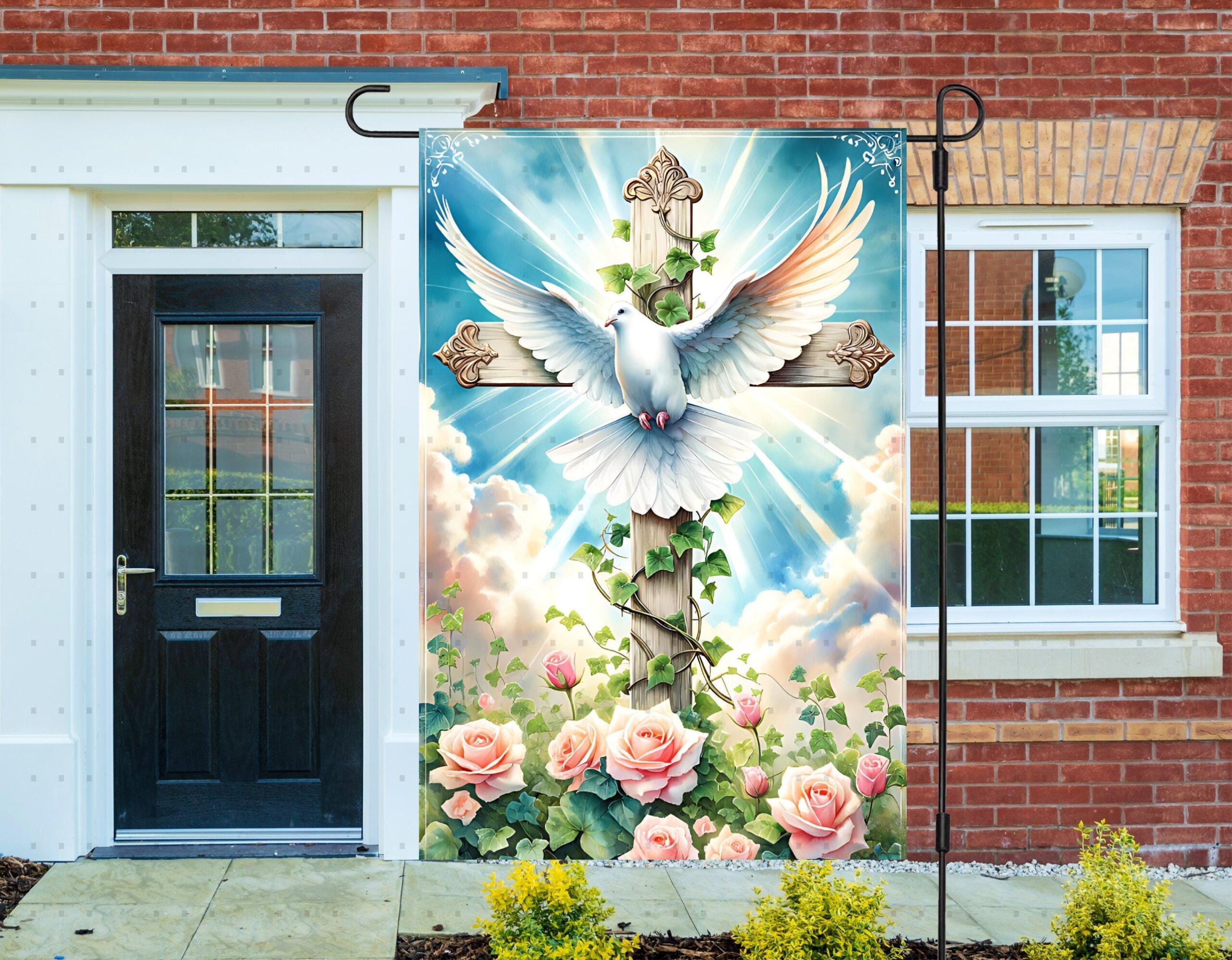 Faith Christian Garden Flag with Dove Cross and Floral Country - Outdoor Faithful Display Faith Christian Garden Flag with Dove Cross and Floral Country - Outdoor Faithful Display
