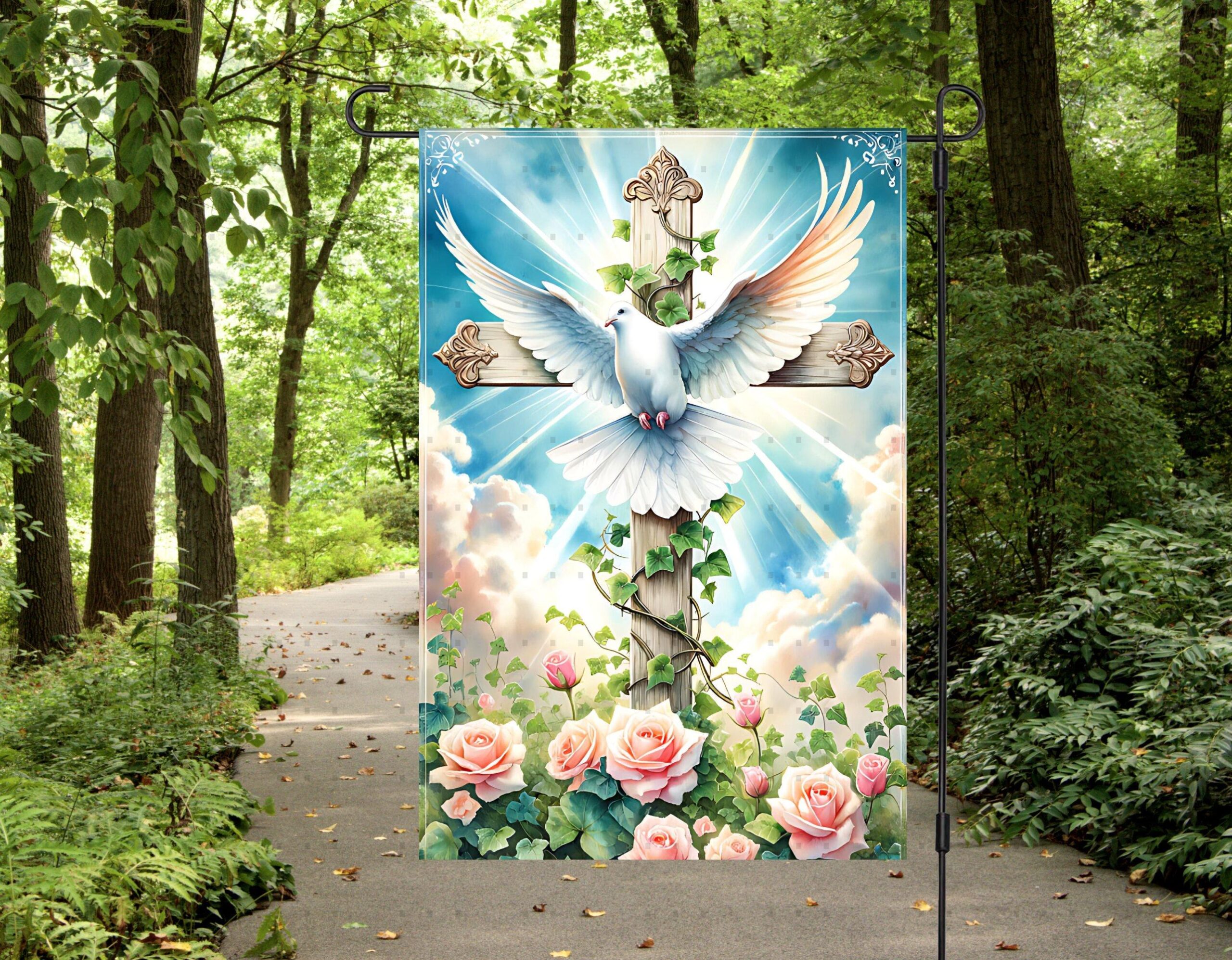 Faith Christian Garden Flag with Dove Cross and Floral Country - Outdoor Faithful Display Faith Christian Garden Flag with Dove Cross and Floral Country - Outdoor Faithful Display
