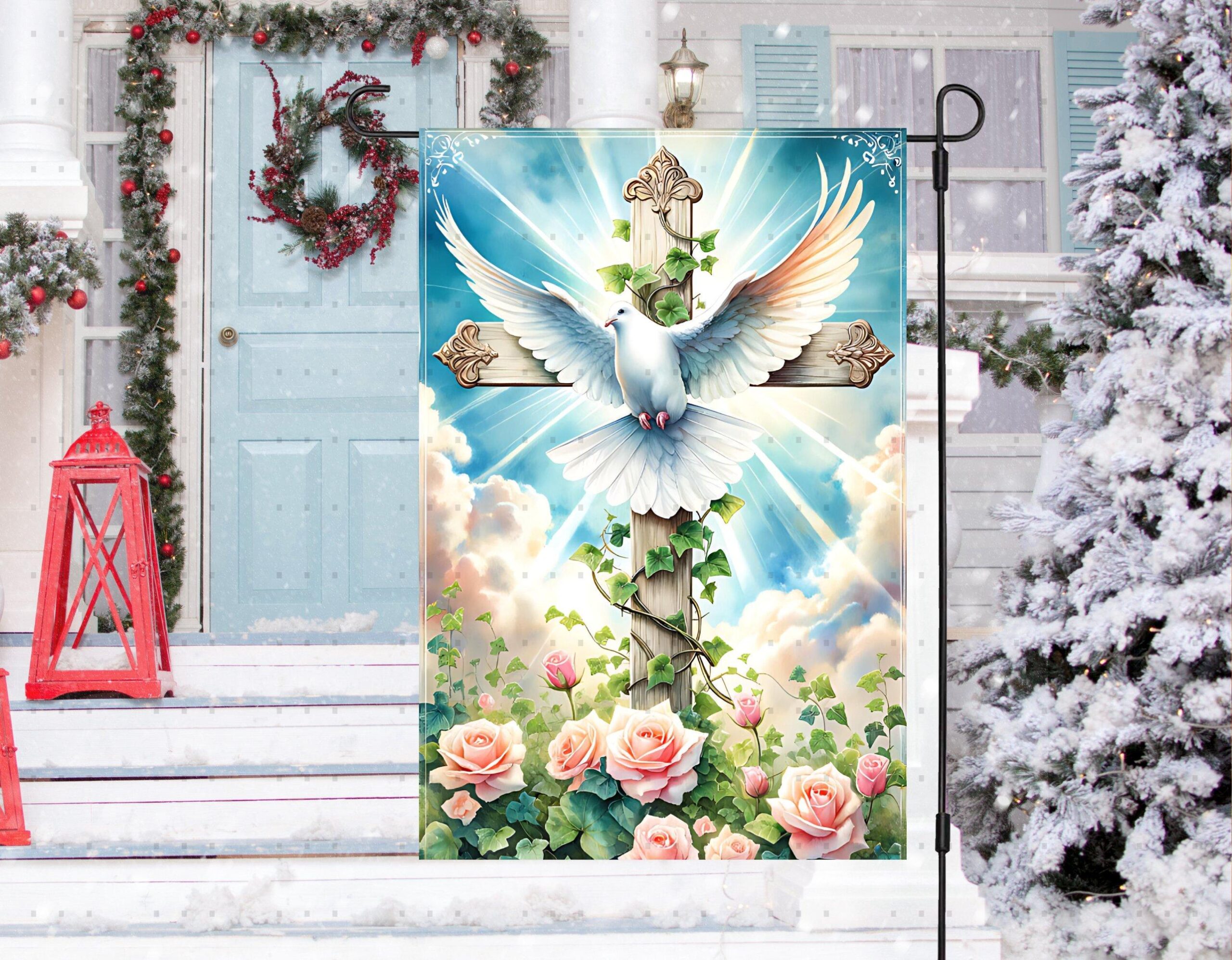 Faith Christian Garden Flag with Dove Cross and Floral Country - Outdoor Faithful Display Faith Christian Garden Flag with Dove Cross and Floral Country - Outdoor Faithful Display