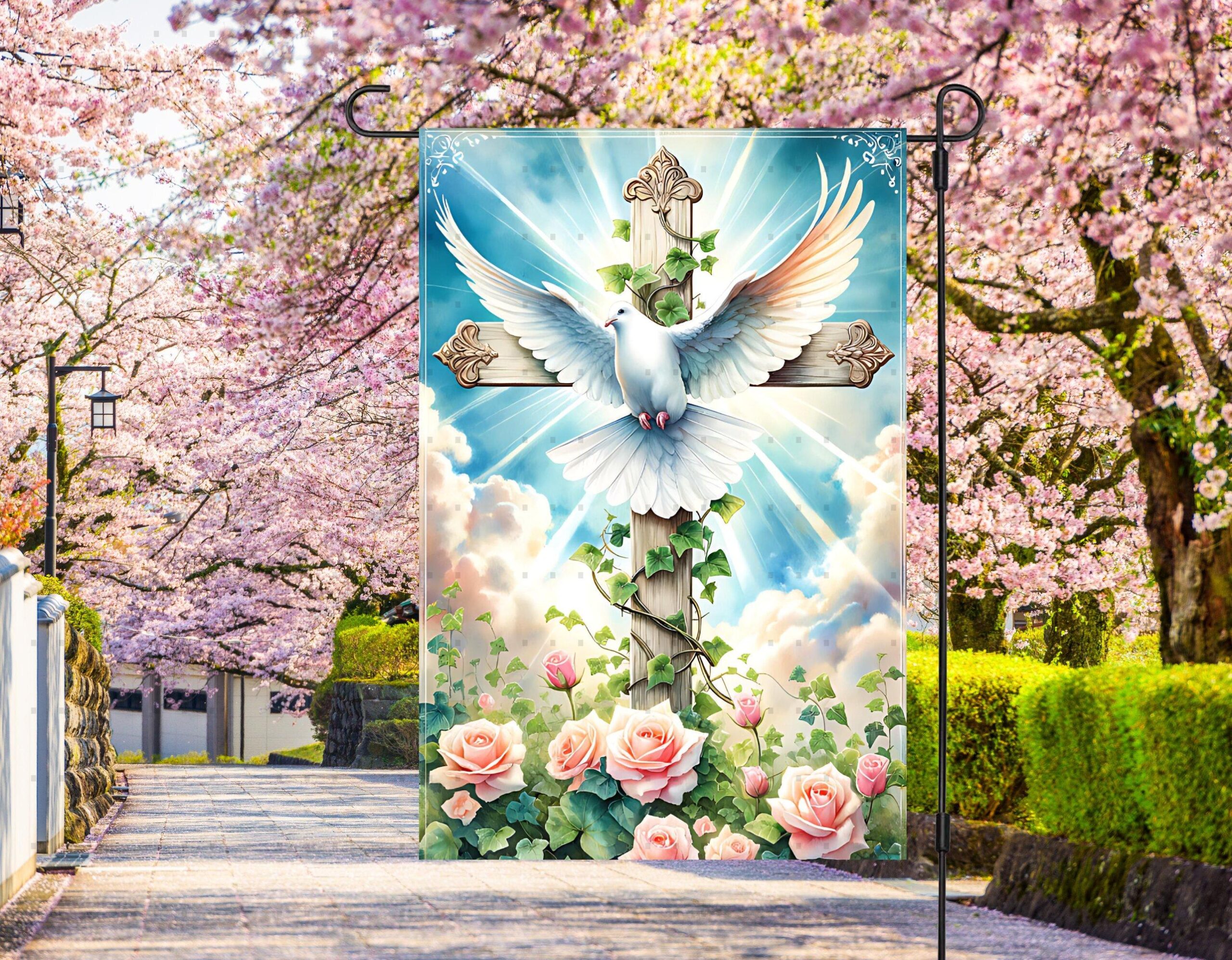 Faith Christian Garden Flag with Dove Cross and Floral Country - Outdoor Faithful Display Faith Christian Garden Flag with Dove Cross and Floral Country - Outdoor Faithful Display