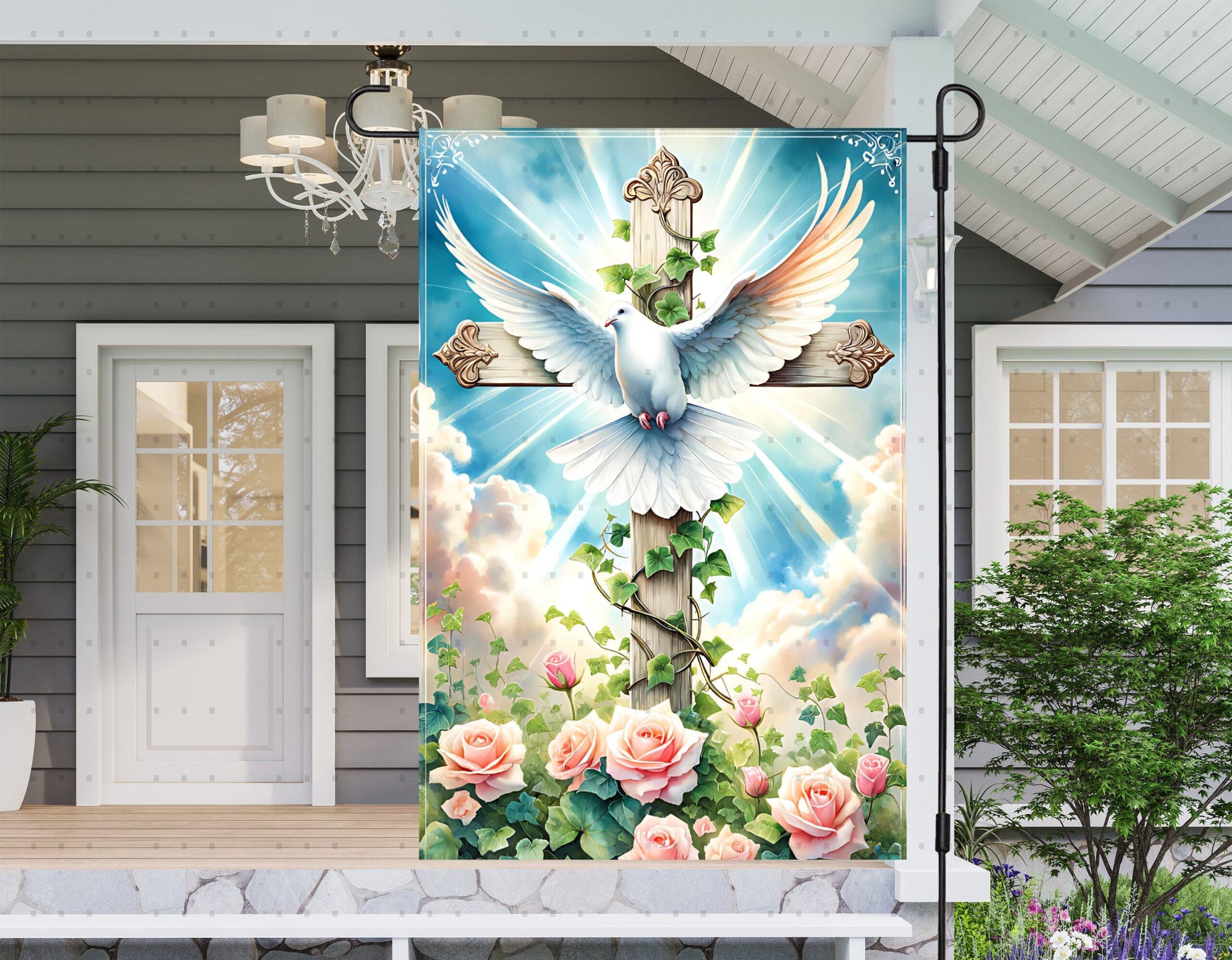 Faith Christian Garden Flag with Dove Cross and Floral Country - Outdoor Faithful Display Faith Christian Garden Flag with Dove Cross and Floral Country - Outdoor Faithful Display