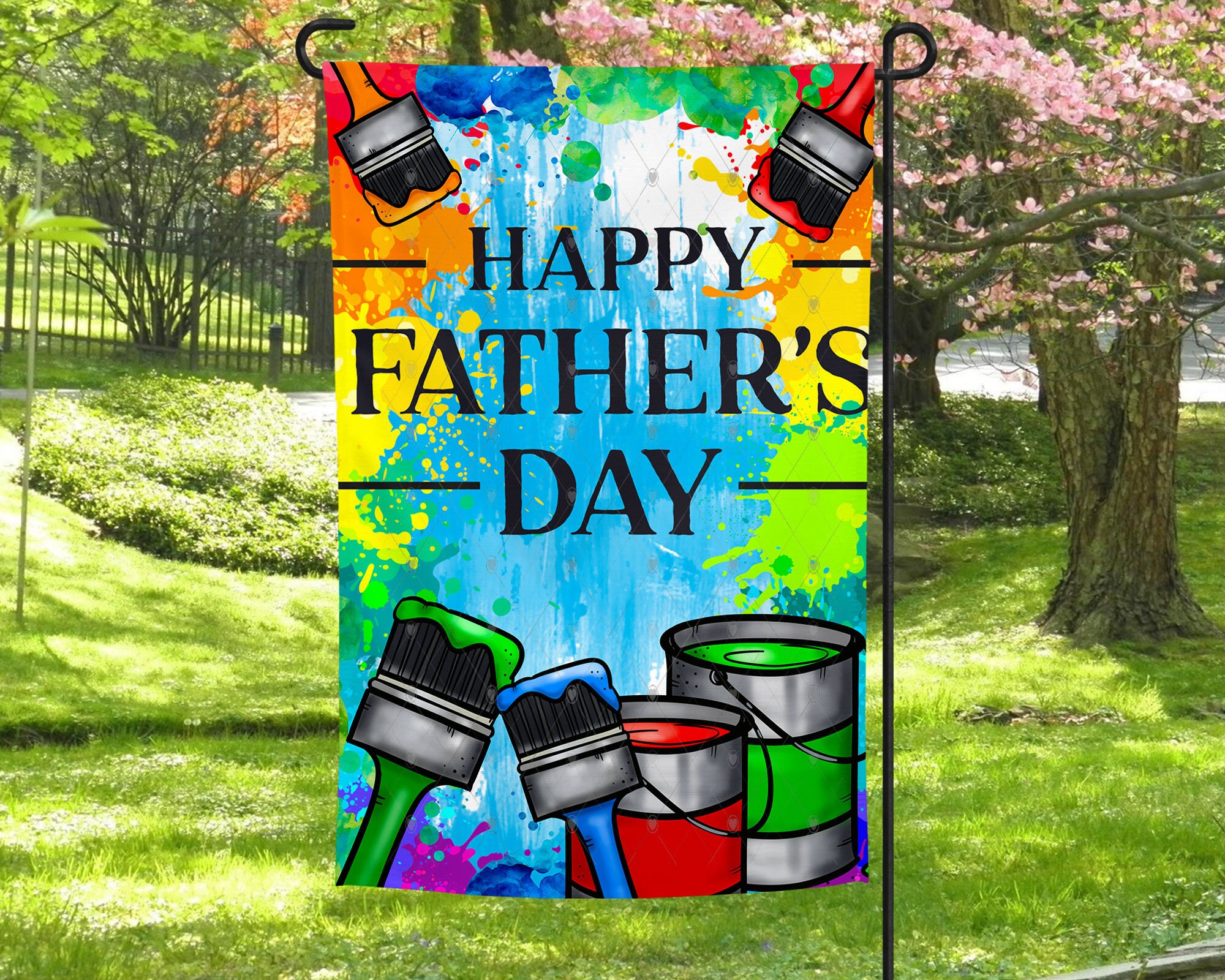 Fathers Day Paint Garden Flag - Customizable Family Fun Fathers Day Paint Garden Flag - Customizable Family Fun