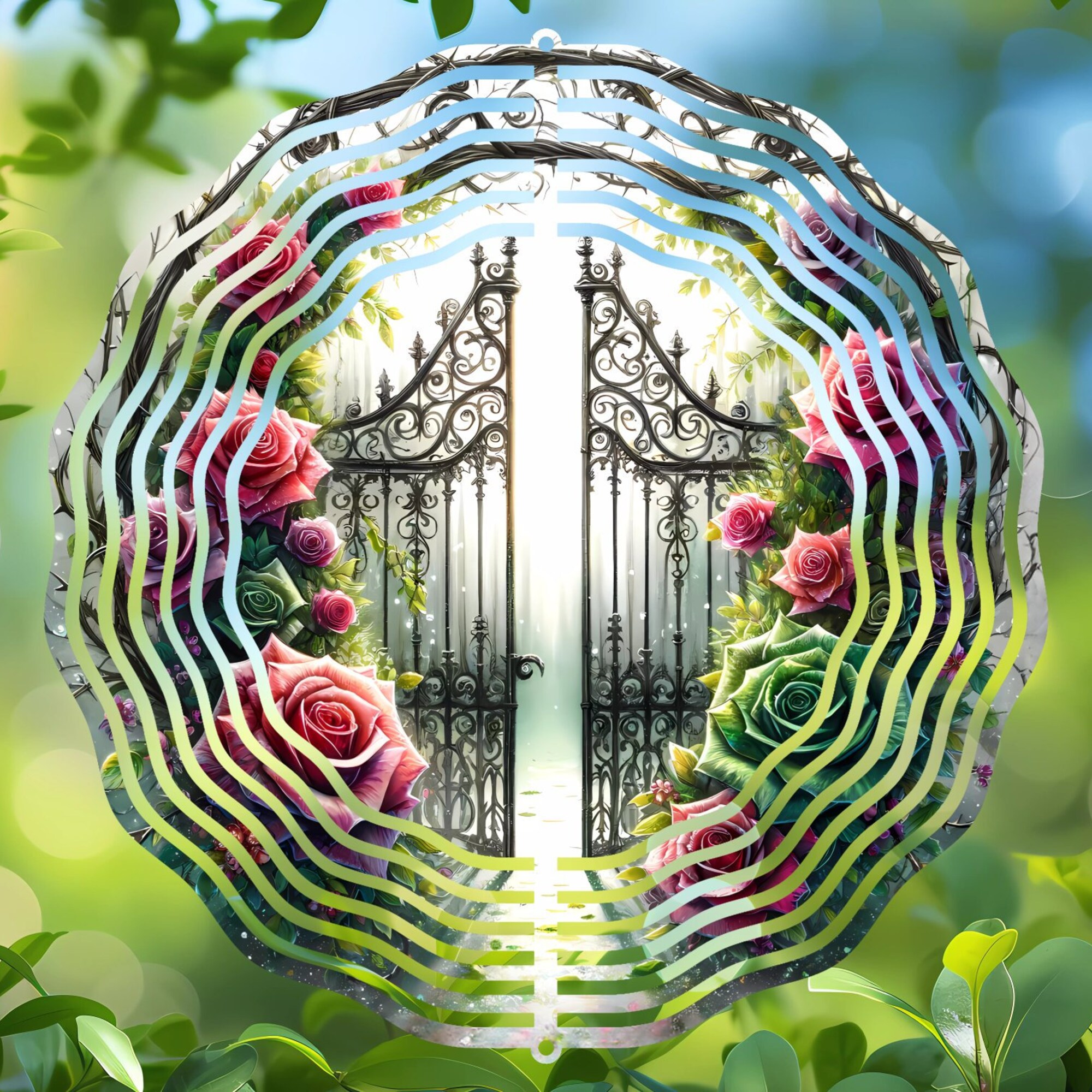 Garden Gate Wind Spinner - Enchanted Floral Art for Mystic Yards and Magical Outdoor Realms Garden Gate Wind Spinner - Enchanted Floral Art for Mystic Yards and Magical Outdoor Realms