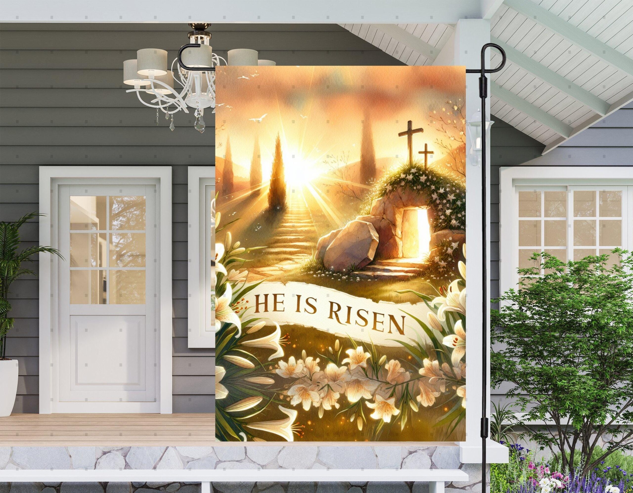 He is Risen Easter Garden Flag with Christian Cross Spring - Weather-Resistant Spiritual Yard Display He is Risen Easter Garden Flag with Christian Cross Spring - Weather-Resistant Spiritual Yard Display