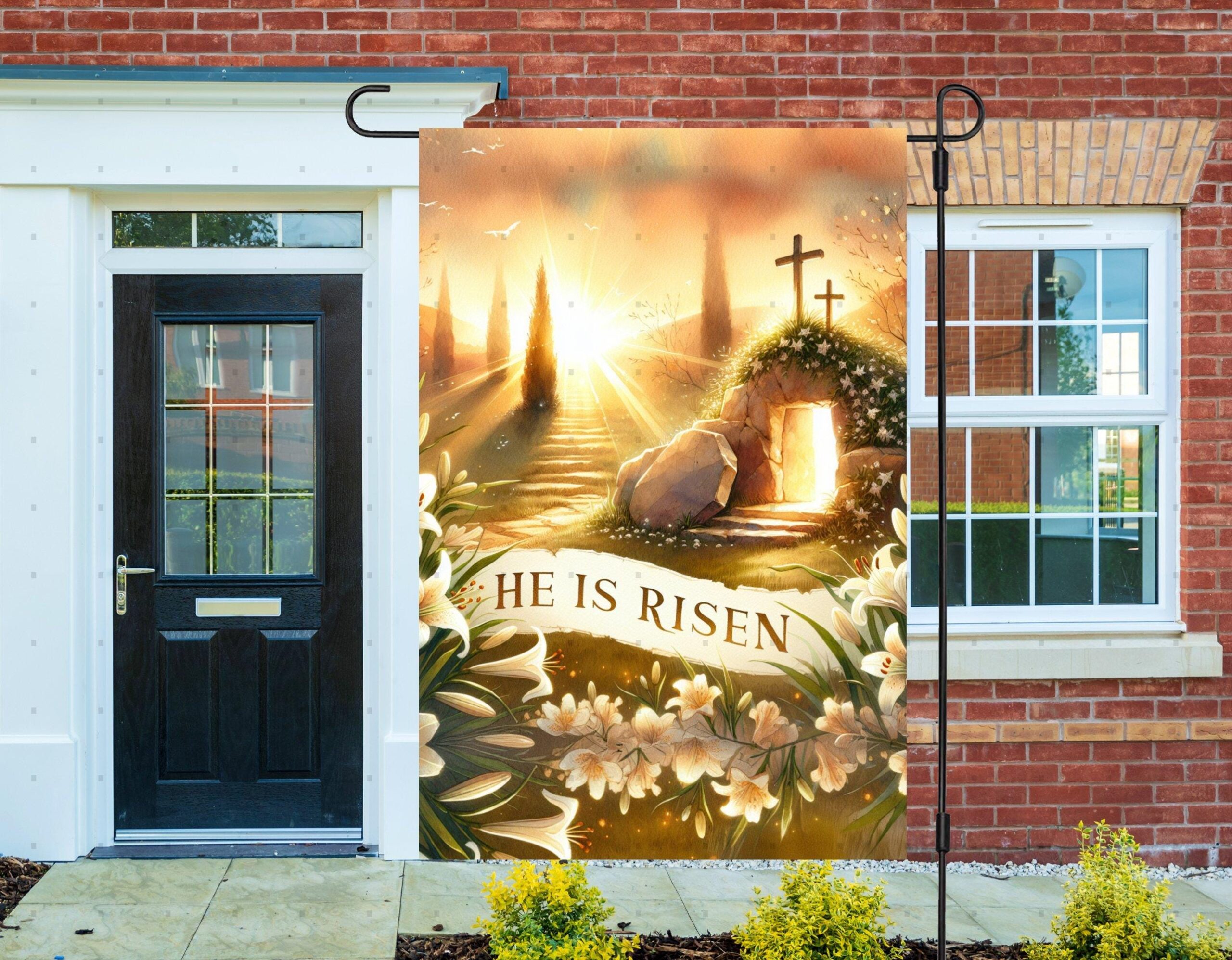 He is Risen Easter Garden Flag with Christian Cross Spring - Weather-Resistant Spiritual Yard Display He is Risen Easter Garden Flag with Christian Cross Spring - Weather-Resistant Spiritual Yard Display
