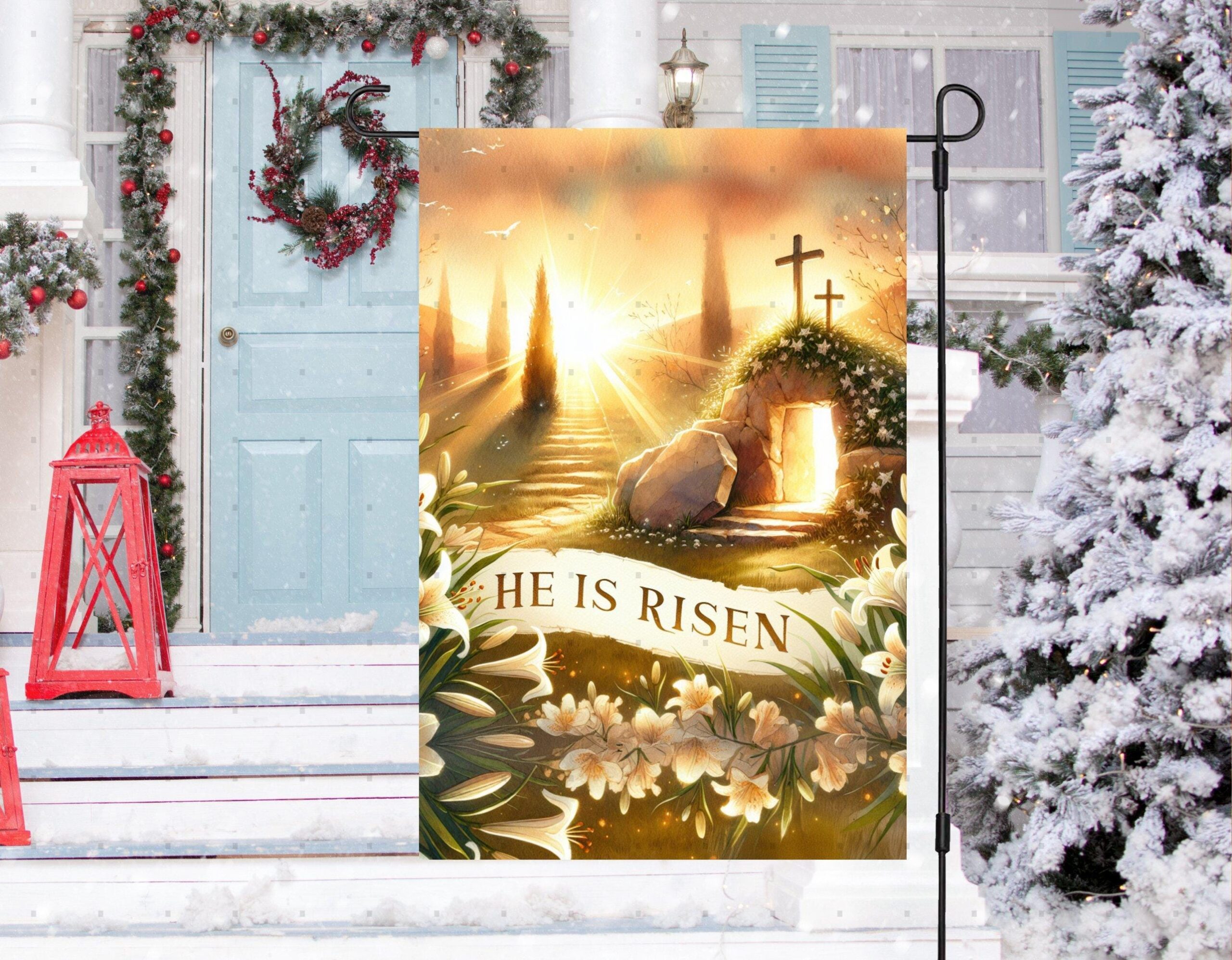 He is Risen Easter Garden Flag with Christian Cross Spring - Weather-Resistant Spiritual Yard Display He is Risen Easter Garden Flag with Christian Cross Spring - Weather-Resistant Spiritual Yard Display