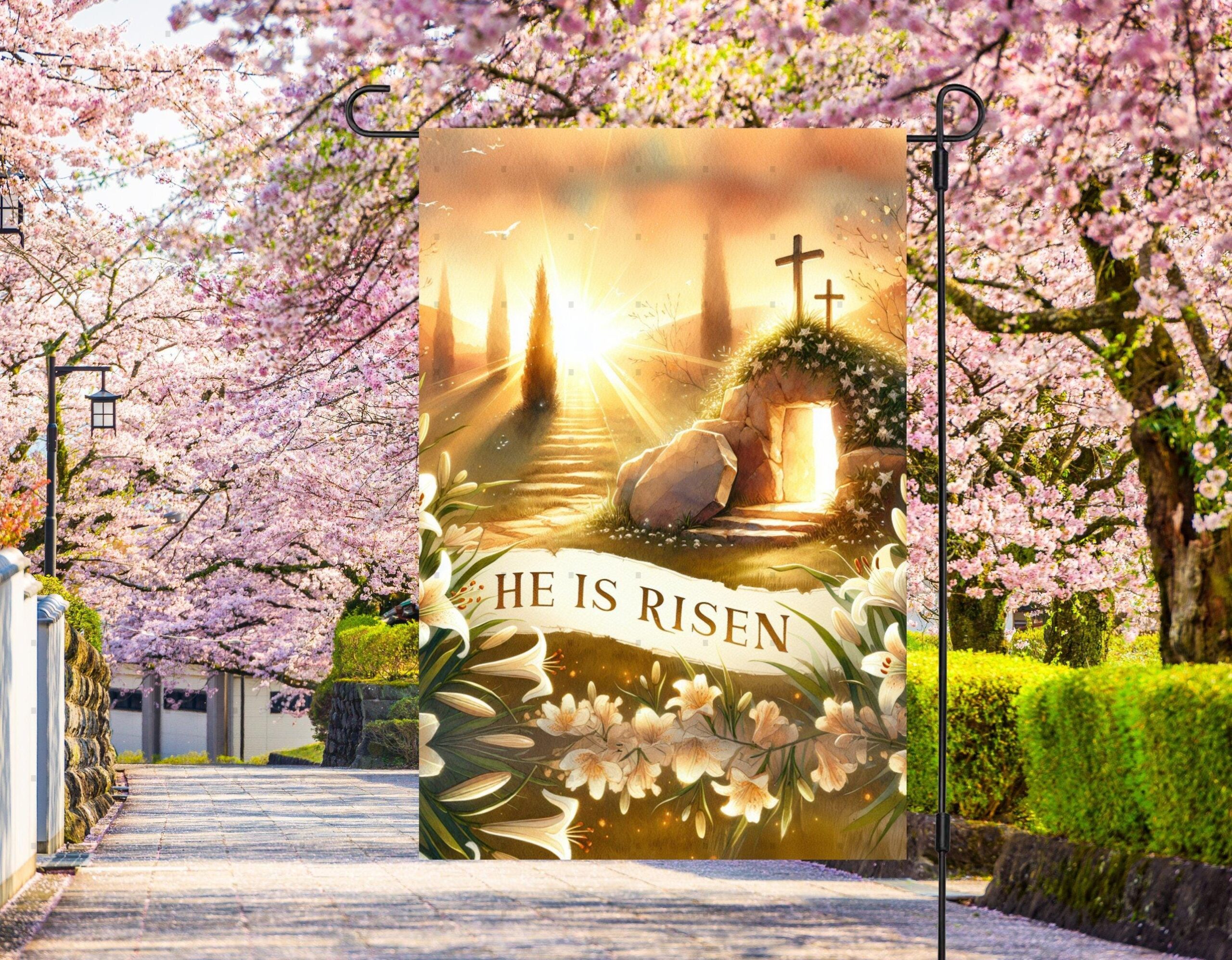 He is Risen Easter Garden Flag with Christian Cross Spring - Weather-Resistant Spiritual Yard Display He is Risen Easter Garden Flag with Christian Cross Spring - Weather-Resistant Spiritual Yard Display
