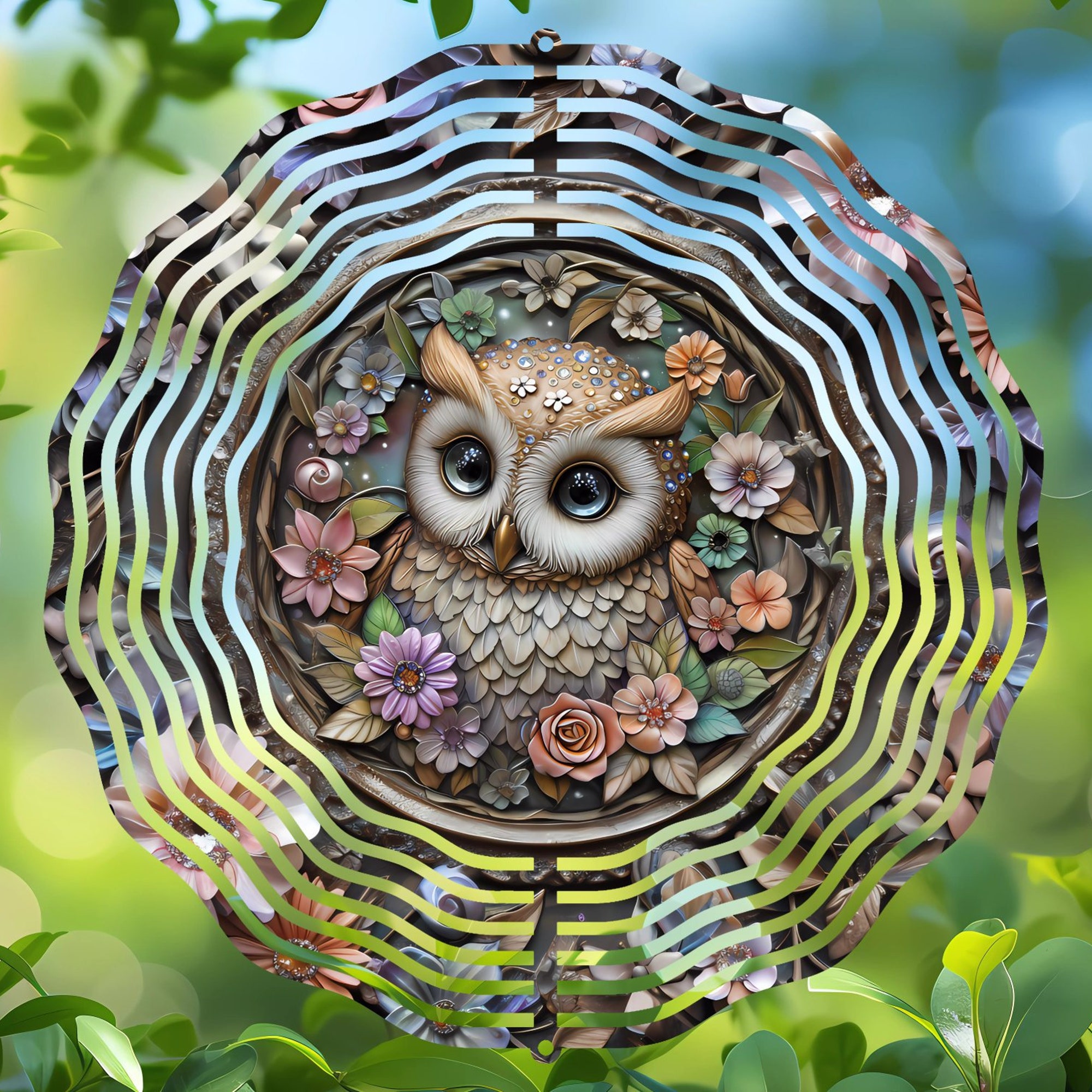 Owl Wind Spinner - Floral Art for Mystical Nighttime Gardens and Serene Outdoor Patio Areas Owl Wind Spinner - Floral Art for Mystical Nighttime Gardens and Serene Outdoor Patio Areas