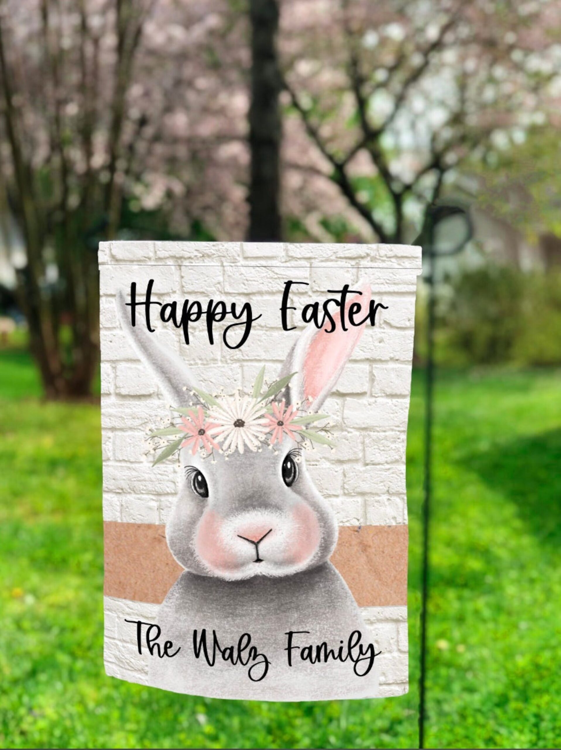 Personalized Bunny Brick Spring Garden Flag - Easter Charming Patio Serenity Personalized Bunny Brick Spring Garden Flag - Easter Charming Patio Serenity