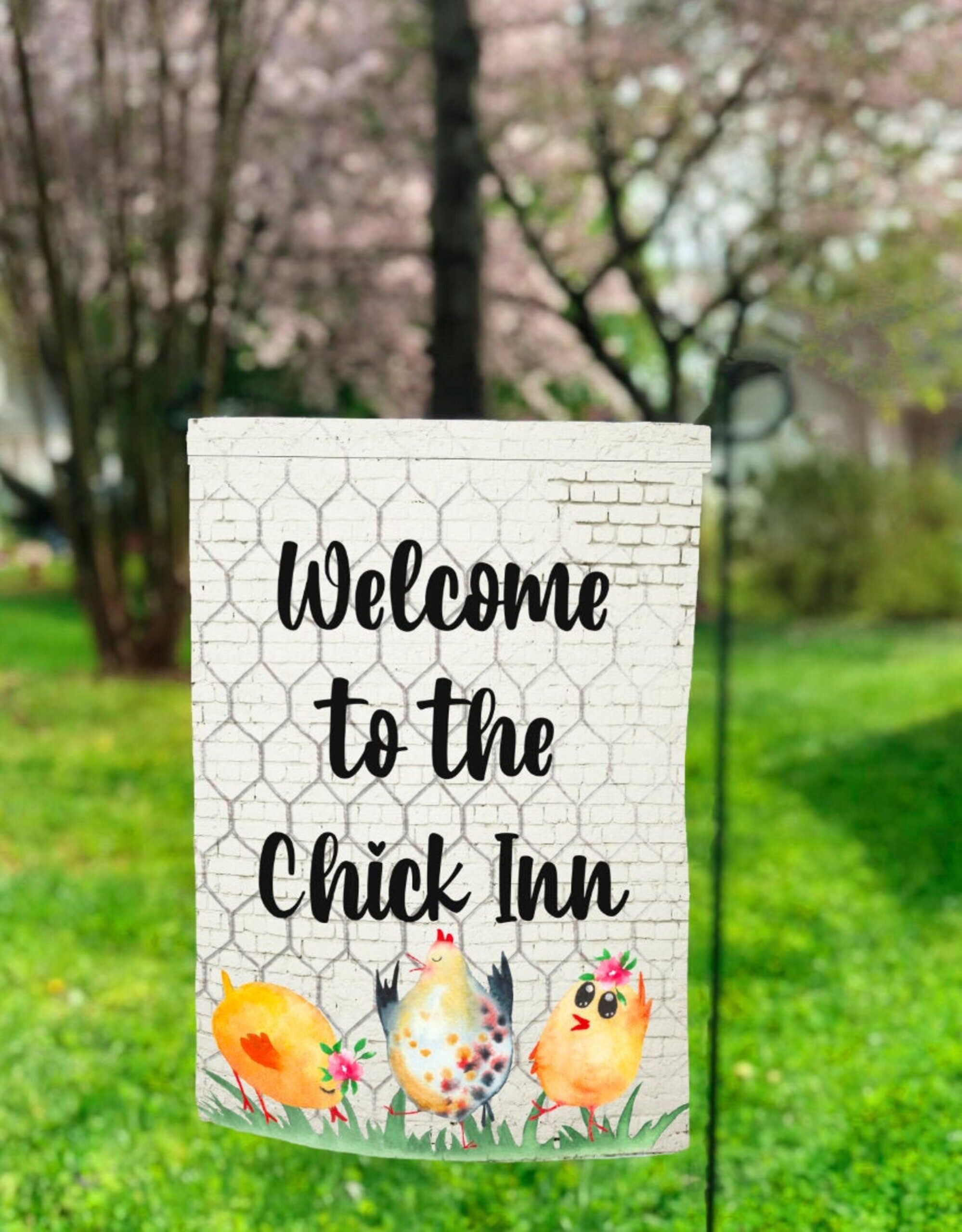 Personalized Chick Inn Farm Garden Flag - Sunny Barnyard Patio Charm Decor Personalized Chick Inn Farm Garden Flag - Sunny Barnyard Patio Charm Decor