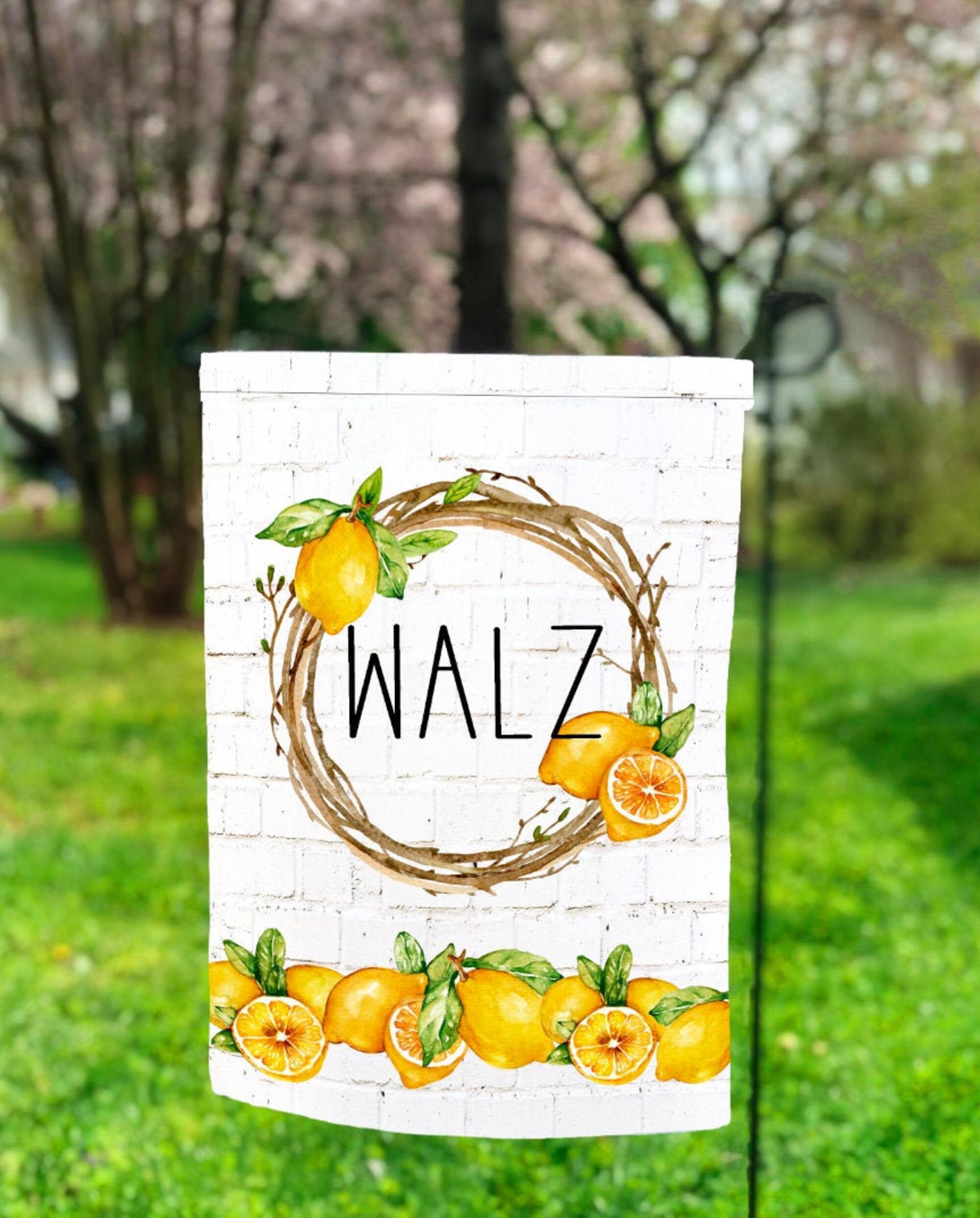 Personalized Lemon Wreath Spring Garden Flag - Summertime Zesty Patio Charm Personalized Lemon Wreath Spring Garden Flag - Summertime Zesty Patio Charm