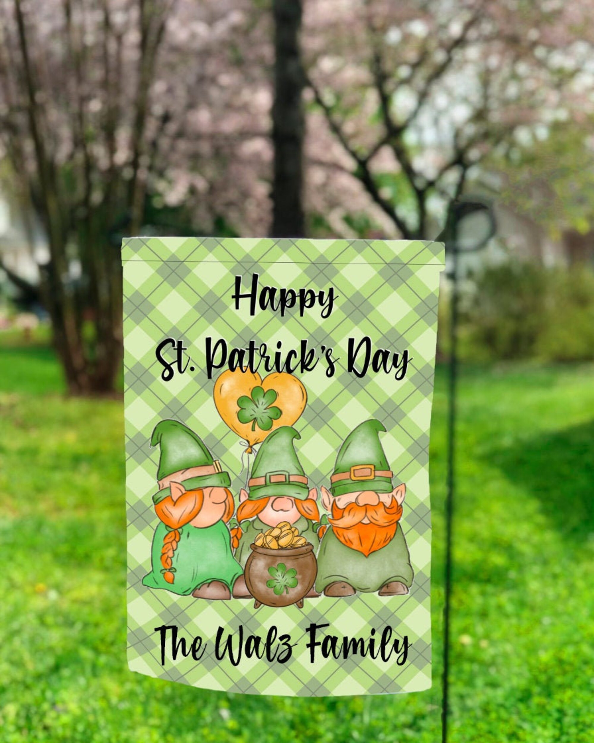 Personalized St. Patrick's Gnome Garden Flag - Lucky Springtime Patio Charm Personalized St. Patrick's Gnome Garden Flag - Lucky Springtime Patio Charm