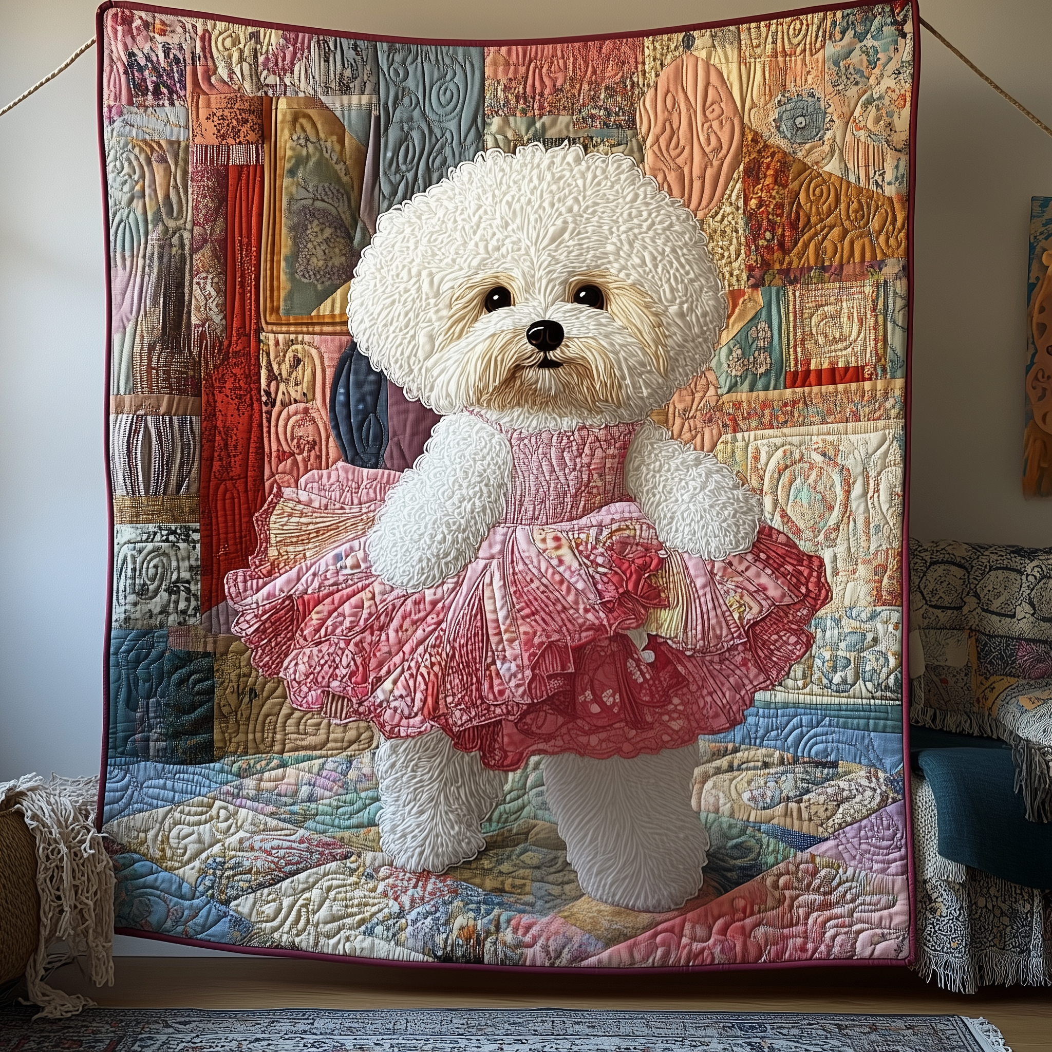 Adorable Bichon Frise Quilted Blanket Feel Unique with a Blanket Made Just for You Adorable Bichon Frise Quilted Blanket Feel Unique with a Blanket Made Just for You