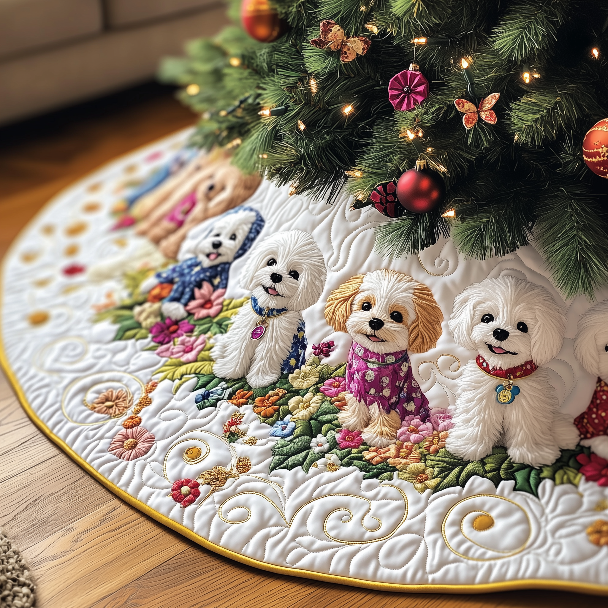 Adorable Bichon Frise Quilted Tree Skirt Create Holiday Memories with a Safe and Chic Tree Skirt Adorable Bichon Frise Quilted Tree Skirt Create Holiday Memories with a Safe and Chic Tree Skirt