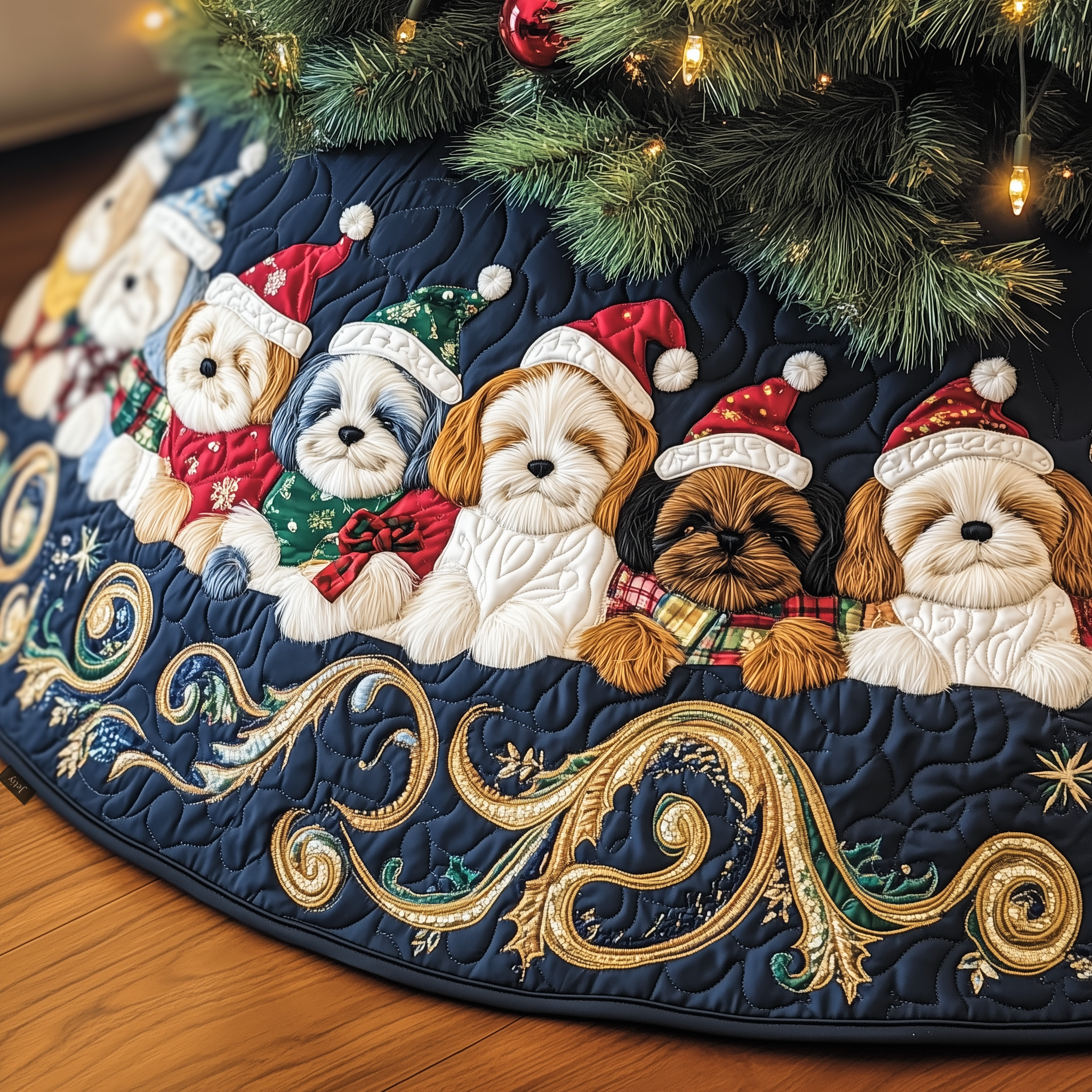Adorable Christmas Shih Tzu Quilted Tree Skirt A Safe and Stylish Tree Skirt for Your Family's Happiness Adorable Christmas Shih Tzu Quilted Tree Skirt A Safe and Stylish Tree Skirt for Your Family's Happiness