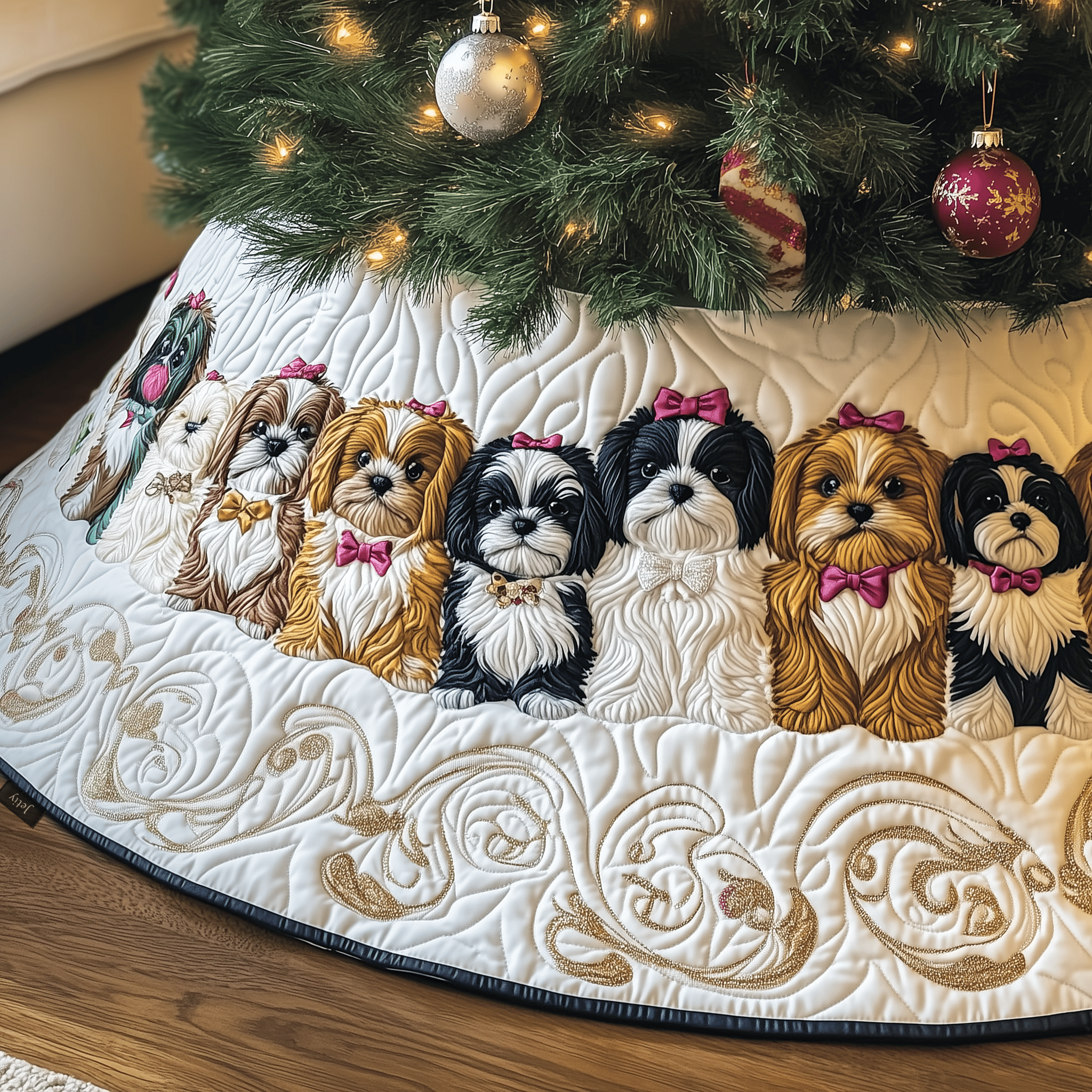 Adorable Christmas Shih Tzu Quilted Tree Skirt Add Comfort and Joy to Your Home with a Durable Tree Skirt Adorable Christmas Shih Tzu Quilted Tree Skirt Add Comfort and Joy to Your Home with a Durable Tree Skirt