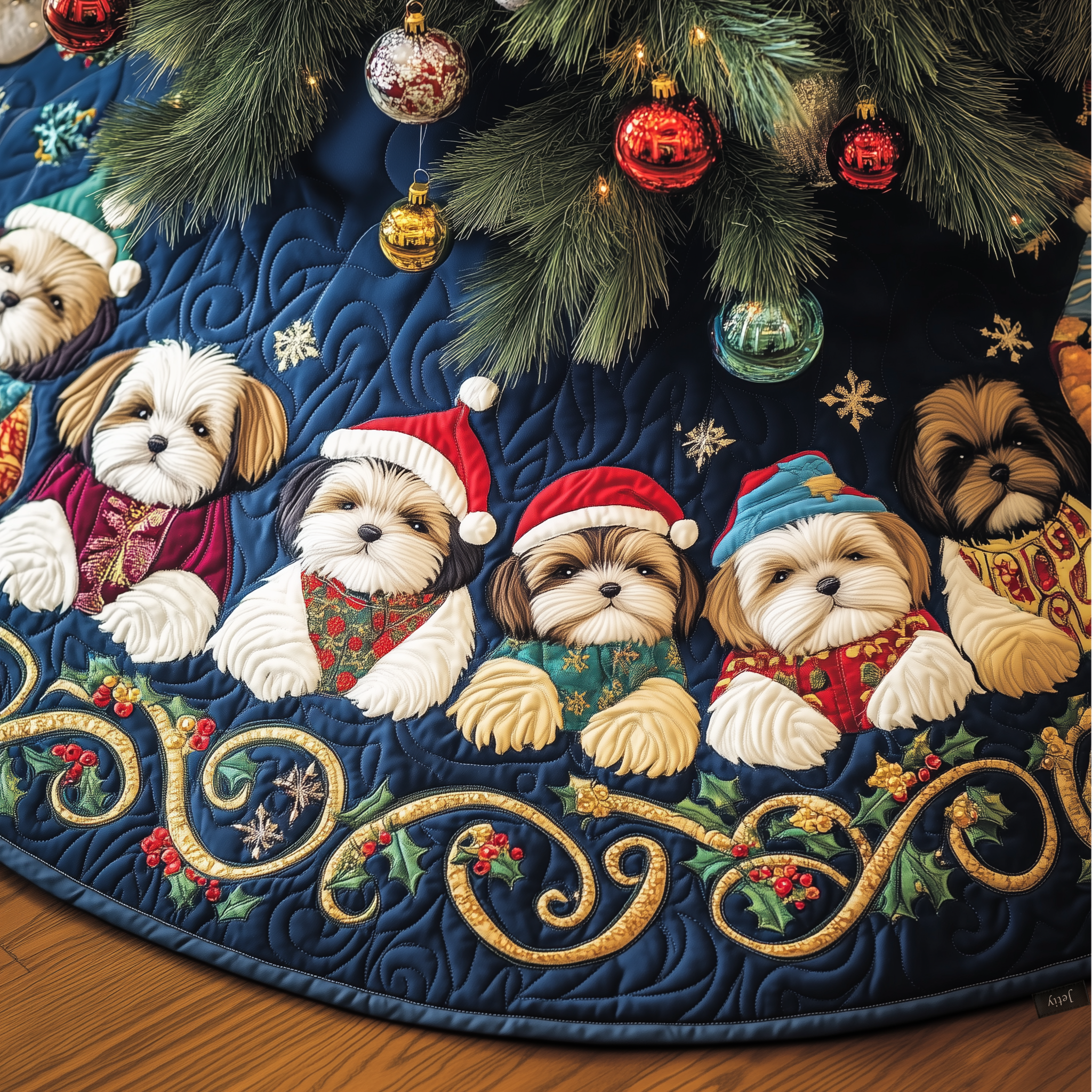 Adorable Christmas Shih Tzu Quilted Tree Skirt Celebrate in Style with a Tree Skirt That Protects Adorable Christmas Shih Tzu Quilted Tree Skirt Celebrate in Style with a Tree Skirt That Protects
