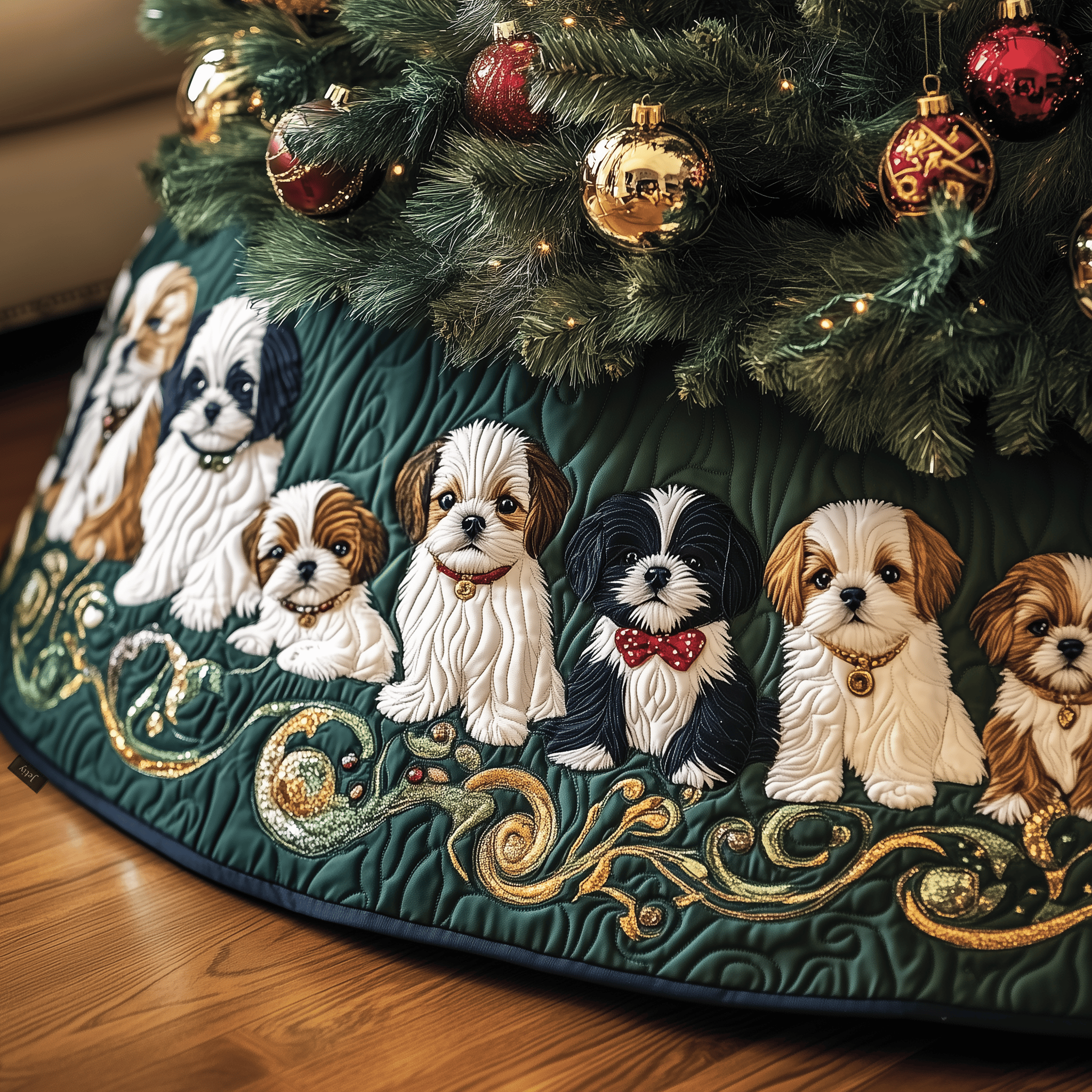 Adorable Christmas Shih Tzu Quilted Tree Skirt Make the Holidays Worry-Free with Protective Tree Decor Adorable Christmas Shih Tzu Quilted Tree Skirt Make the Holidays Worry-Free with Protective Tree Decor
