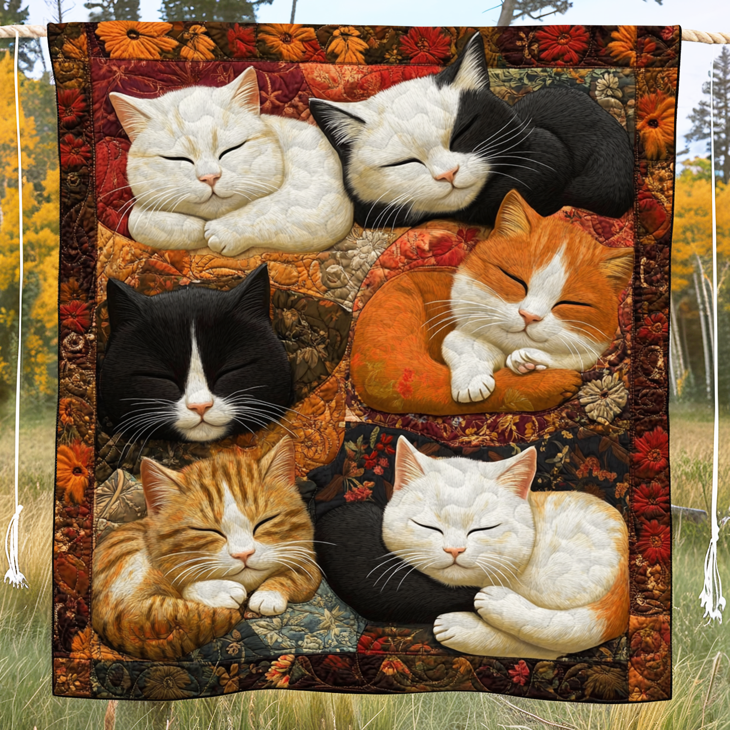 Adorable Cute Lazy Cat Floral Theme Quilted Blanket Feel Ready for Adventure with a Blanket That Travels Well Adorable Cute Lazy Cat Floral Theme Quilted Blanket Feel Ready for Adventure with a Blanket That Travels Well