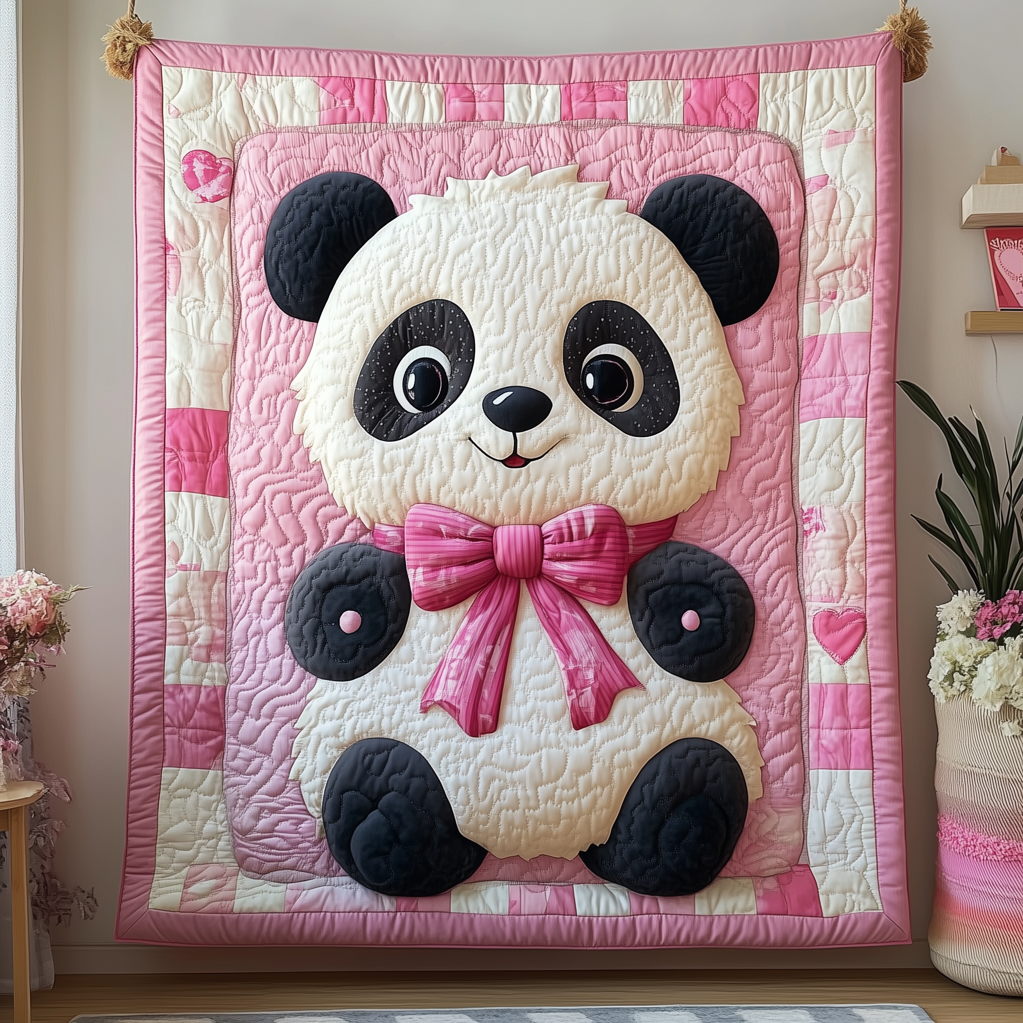 Adorable Pink Panda Quilted Blanket Throw Blankets For Couch Unique Gifts For Mom Adorable Pink Panda Quilted Blanket Throw Blankets For Couch Unique Gifts For Mom