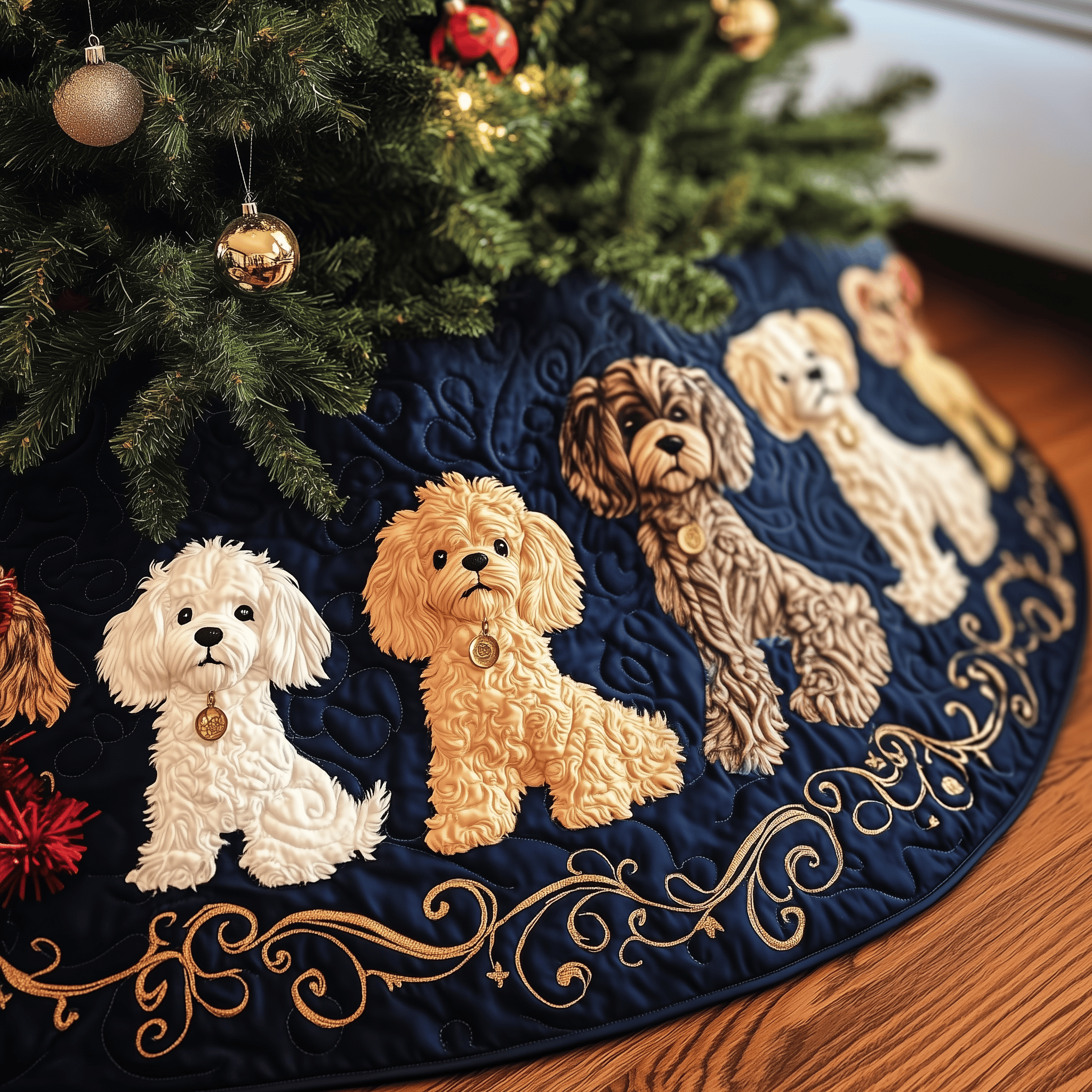 Adorable Poodle Quilted Tree Skirt Add Elegance to Your Tree While Keeping Floors Safe Adorable Poodle Quilted Tree Skirt Add Elegance to Your Tree While Keeping Floors Safe