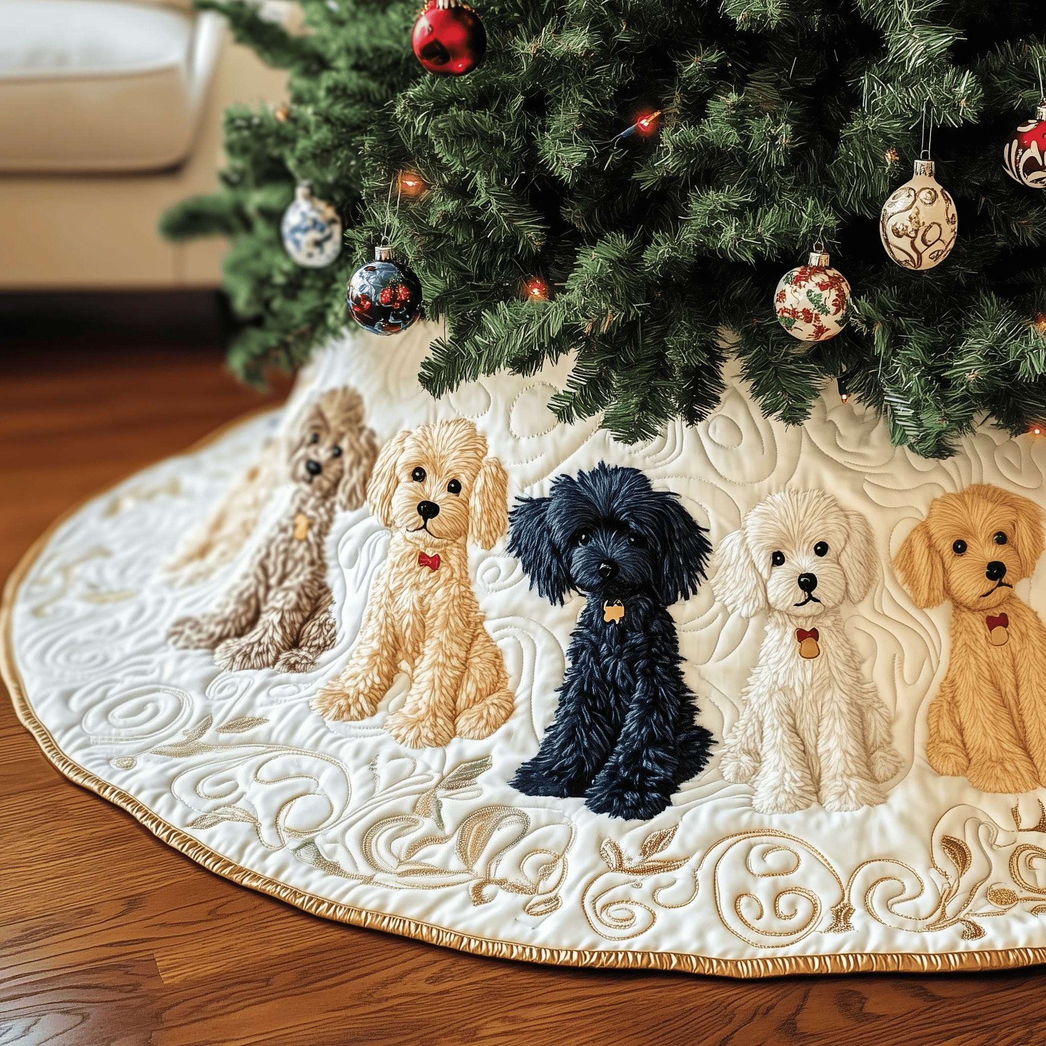 Adorable Poodle Quilted Tree Skirt Elevate Your Holiday Vibes with Protective Tree Decor Adorable Poodle Quilted Tree Skirt Elevate Your Holiday Vibes with Protective Tree Decor