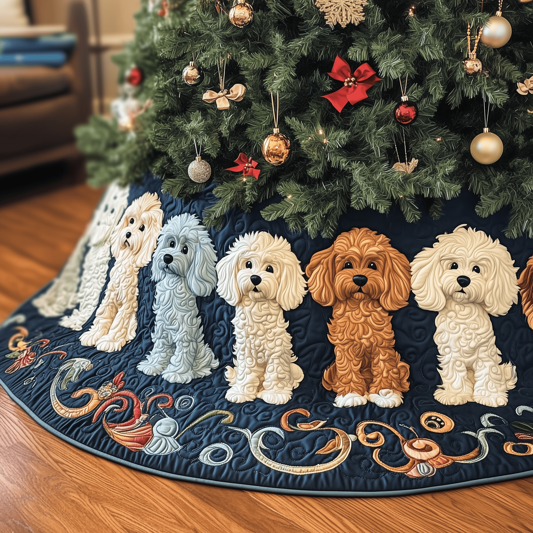 Adorable Poodle Quilted Tree Skirt Enjoy a Festive and Worry-Free Holiday Season Adorable Poodle Quilted Tree Skirt Enjoy a Festive and Worry-Free Holiday Season