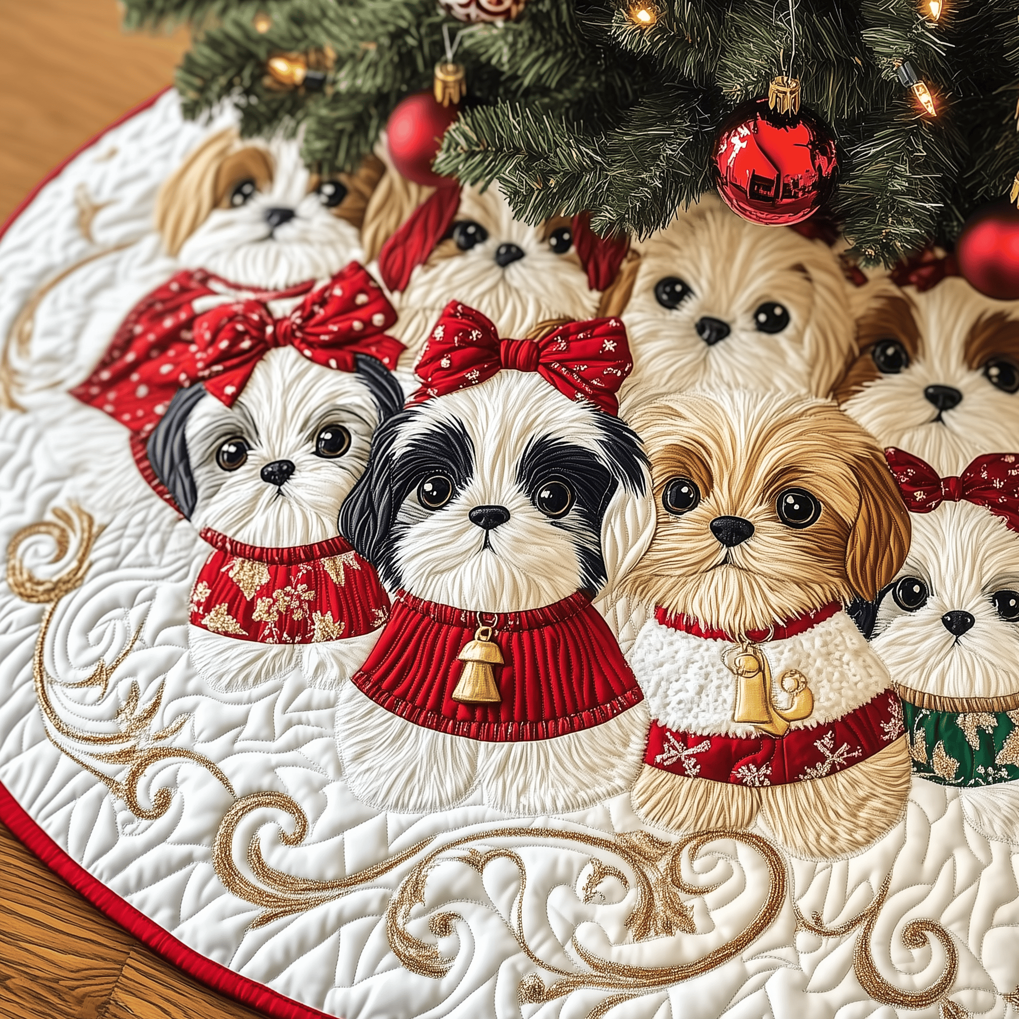 Adorable Shih Tzu Quilted Tree Skirt A Tree Skirt That Brings Joy and Style to Your Holidays