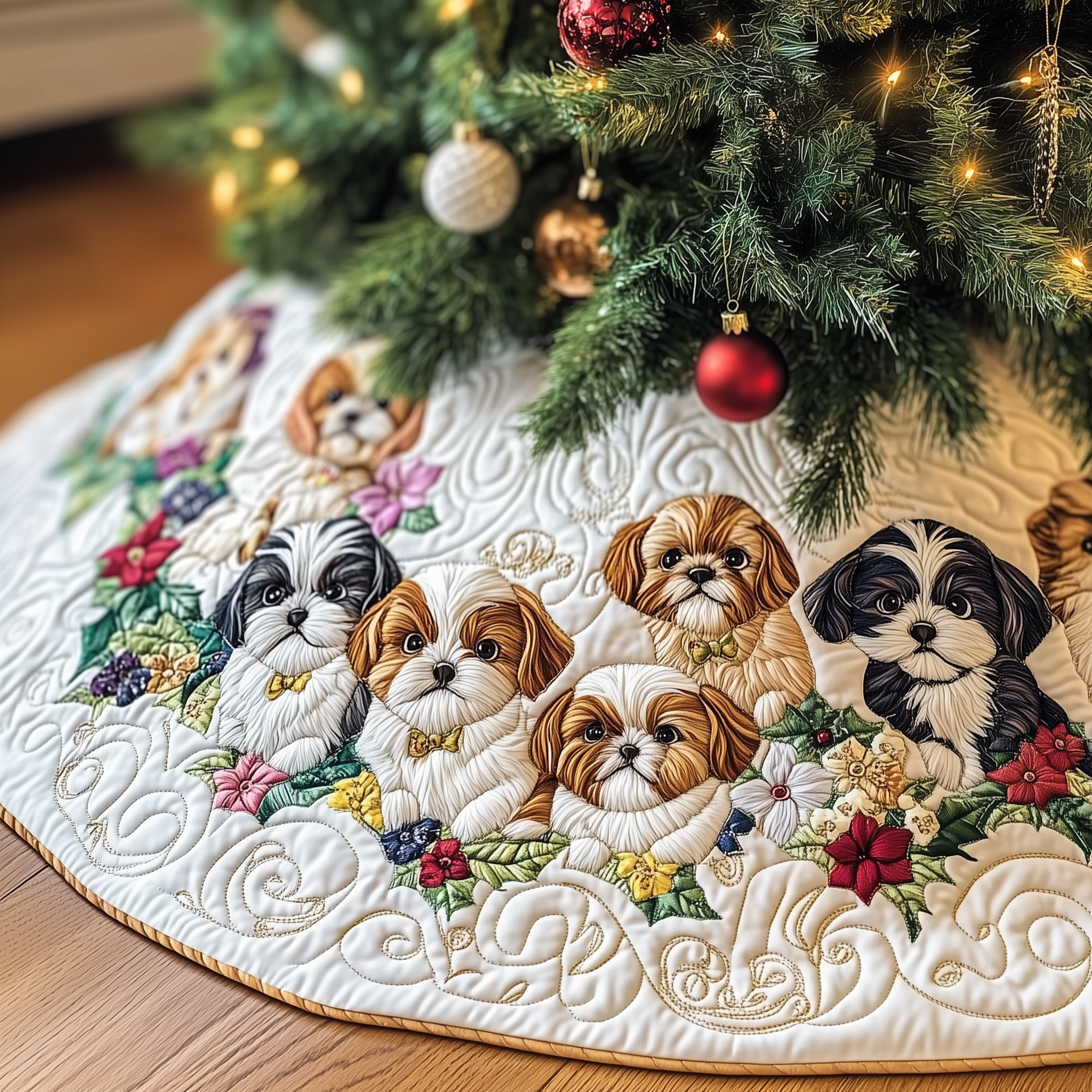 Adorable Shih Tzu Quilted Tree Skirt Add Magic to Your Holidays with Safe Tree Decor Adorable Shih Tzu Quilted Tree Skirt Add Magic to Your Holidays with Safe Tree Decor