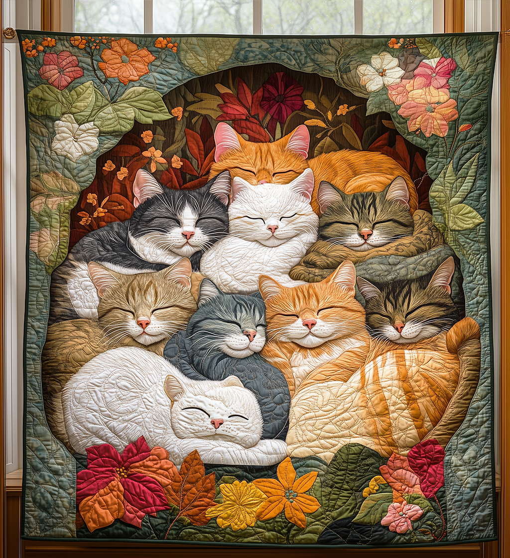 Adorable Sleeping Cats Quilted Blanket Feel the Comfort of Home, Wherever You Go Adorable Sleeping Cats Quilted Blanket Feel the Comfort of Home, Wherever You Go