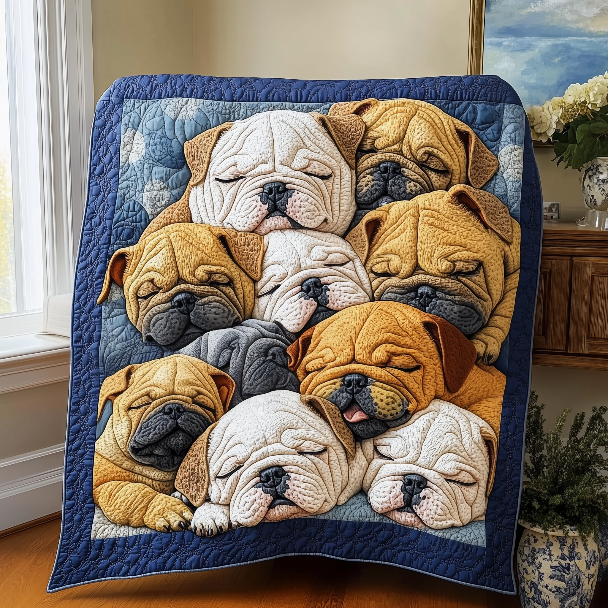 Adorable Sleepy Bulldogs Quilted Blanket Nice Throw Blankets Best Gifts For New Dog Owners Adorable Sleepy Bulldogs Quilted Blanket Nice Throw Blankets Best Gifts For New Dog Owners